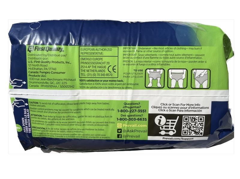 Prevail Extra Absorbency Incontinence Underwear, Large, 18-Count Adult Diaper