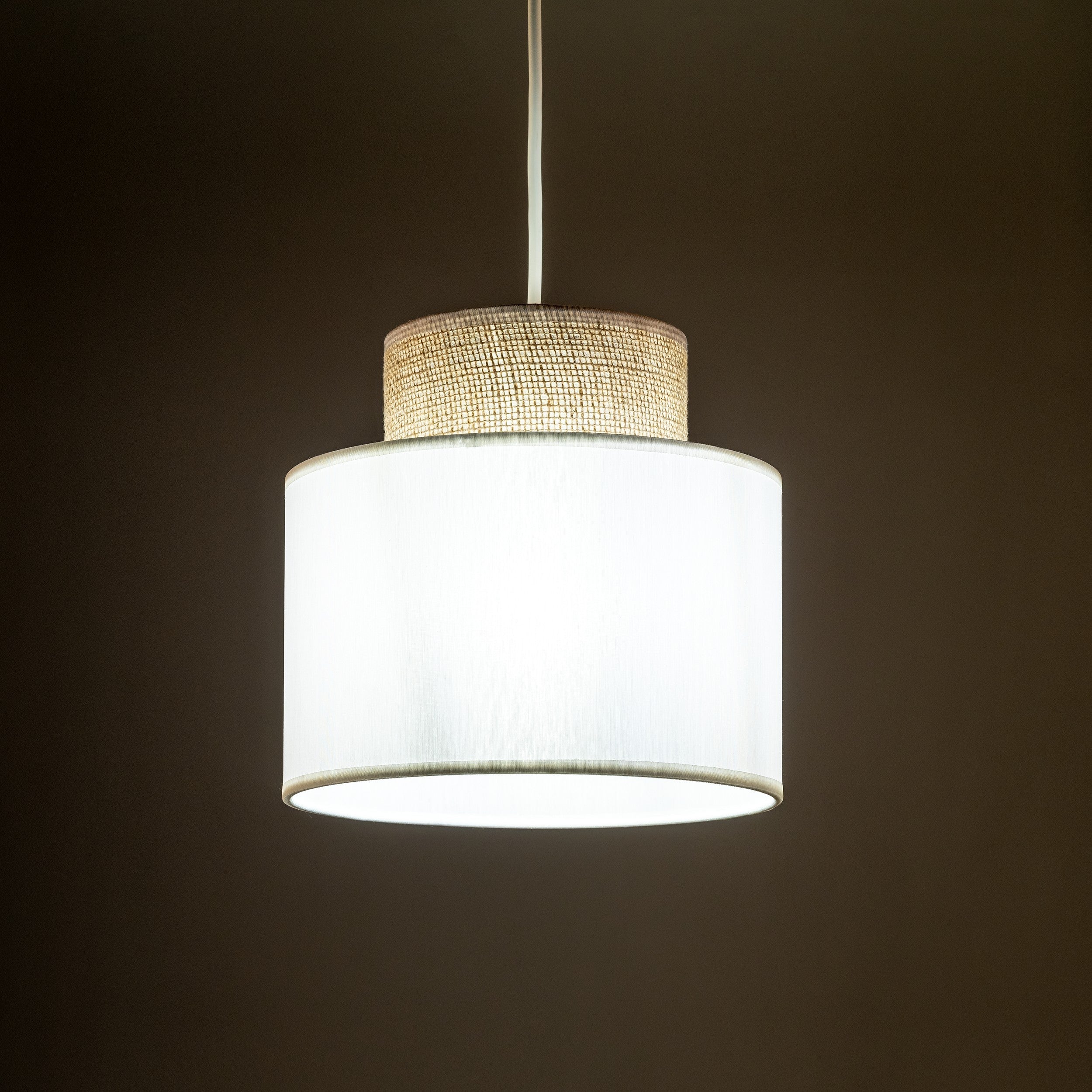Duo White Jute Scandinavian Pendant Ceiling Light for Kitchen Island, Dining Room & Natural Interiors