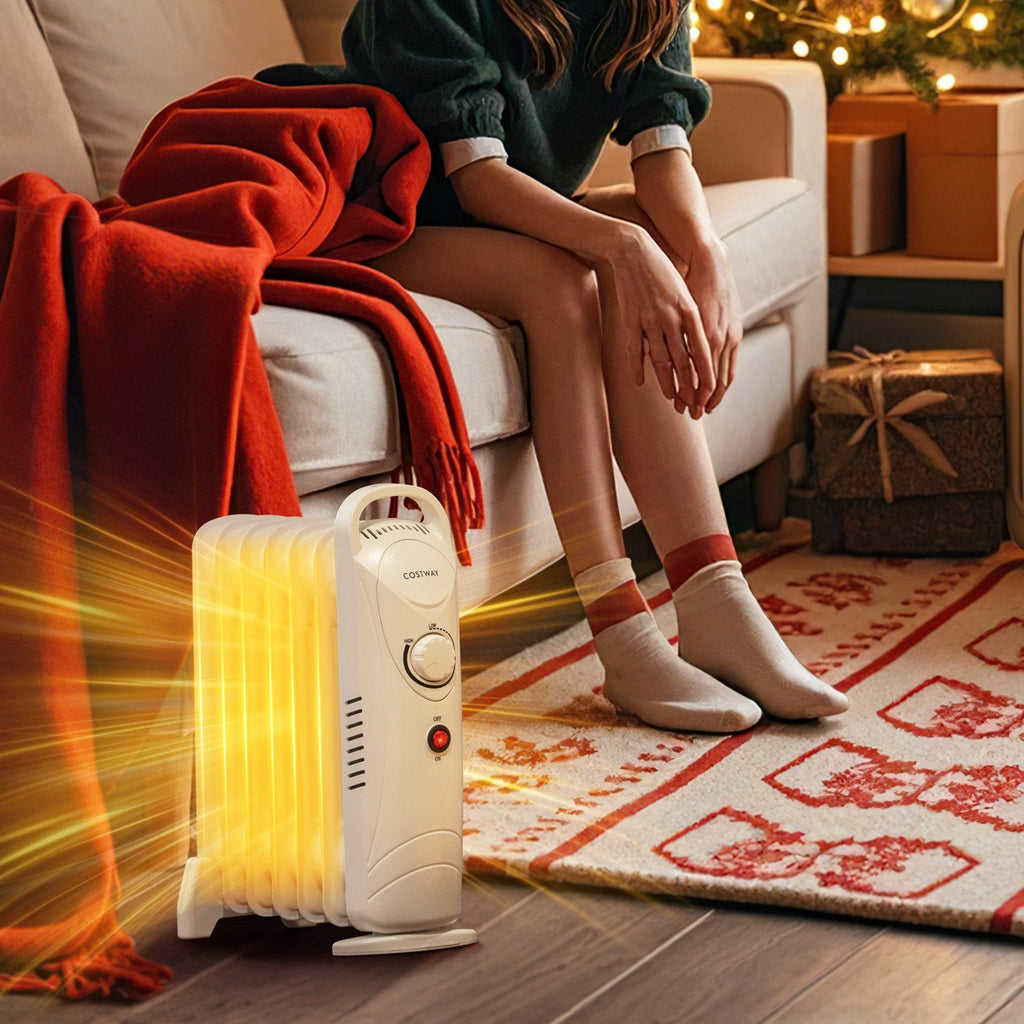 700W Electric Oil Filled Radiator Heater with Adjustable Thermostat-Black