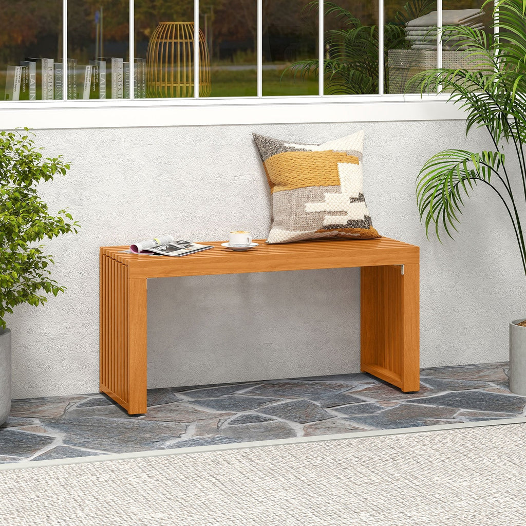 36 Inch Patio Bench All-Slat Acacia Wood Loveseat