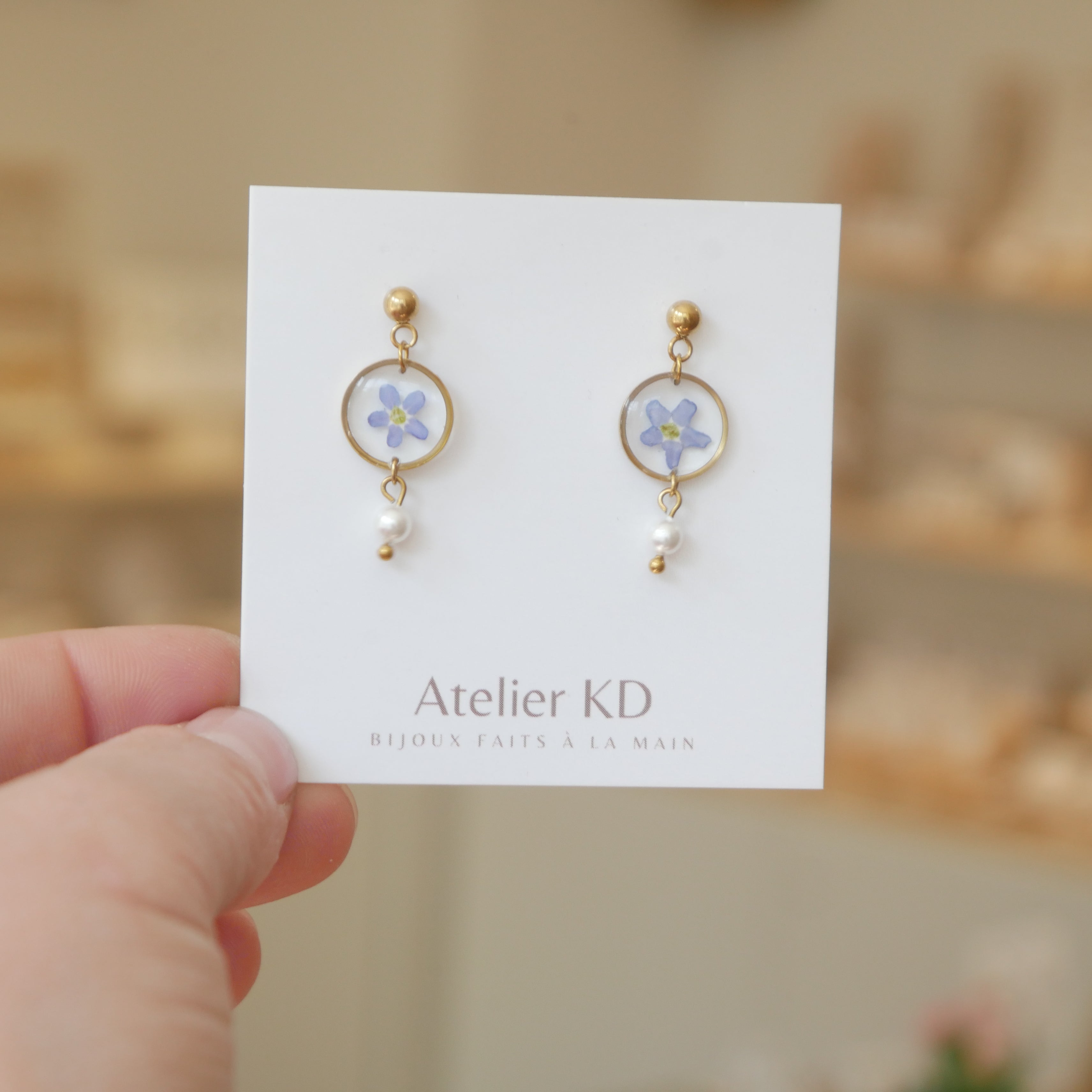 Boucles d'oreilles Perla - myosotis - petit rond 12mm