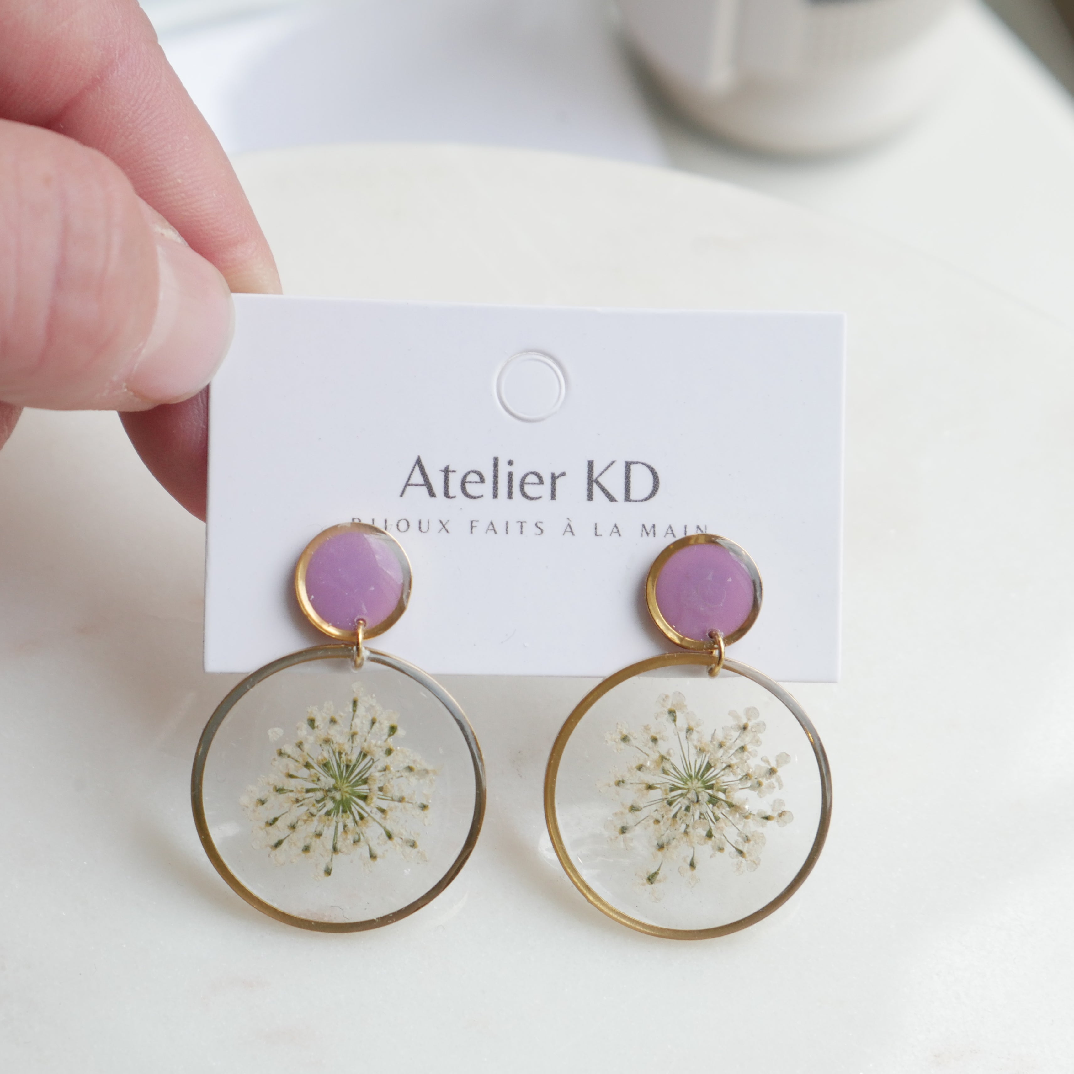 Boucles d'oreilles duo Estelle blanche et Lila - rond (25mm)
