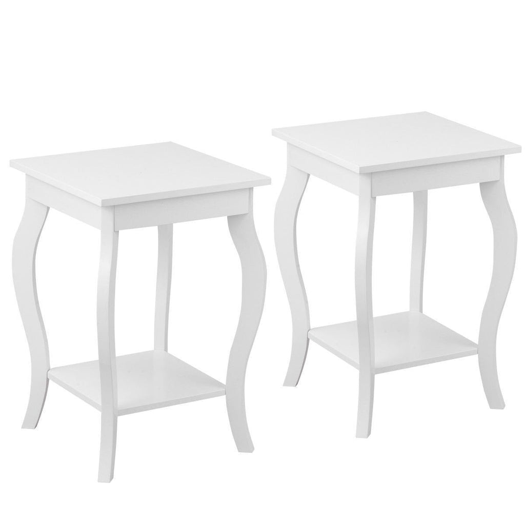 Set of 2 Side Table End Table Night Stand with Shelf-Black