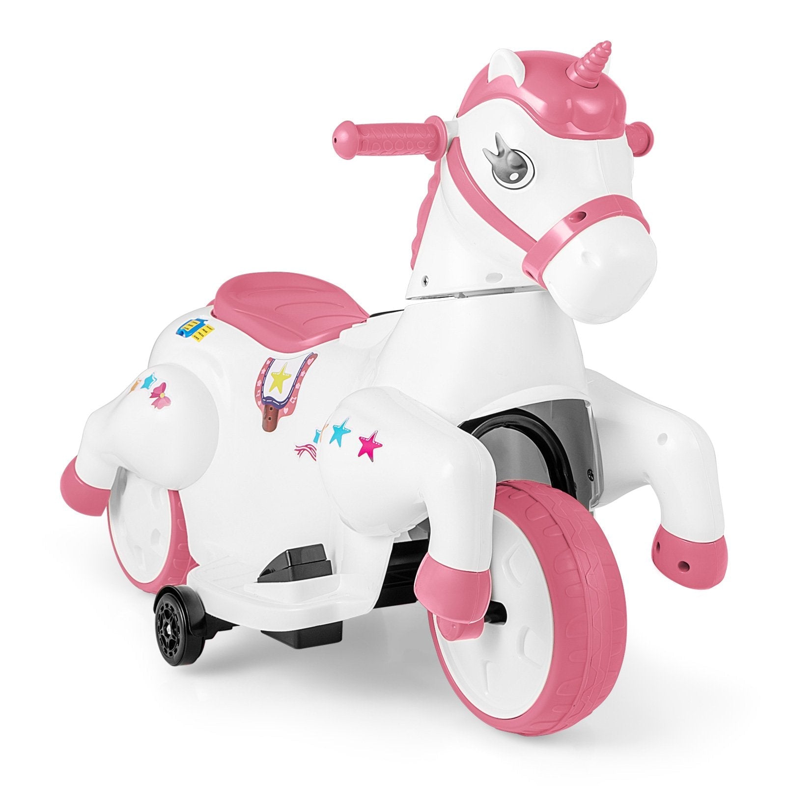 12V Unicorn Ride on Toy with Training Wheels and Horse Riding Mode-Multicolor