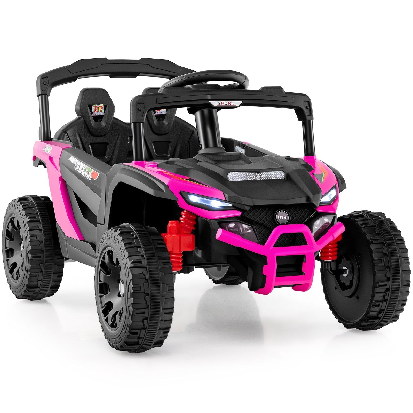 12V Kids Ride On Car UTV Electric Vehicle with LED Lights  Music and Horn-Black