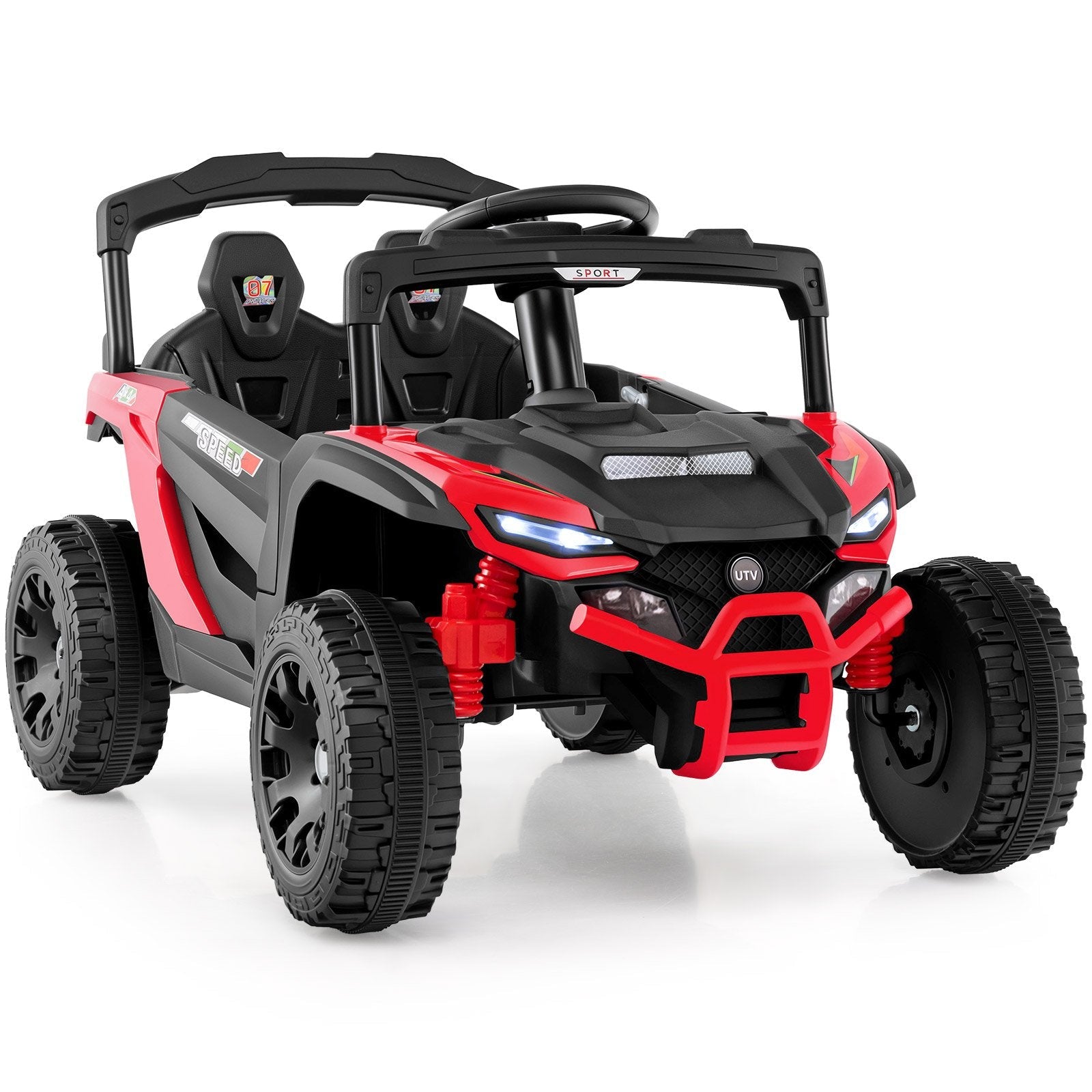 12V Kids Ride On Car UTV Electric Vehicle with LED Lights  Music and Horn-Black