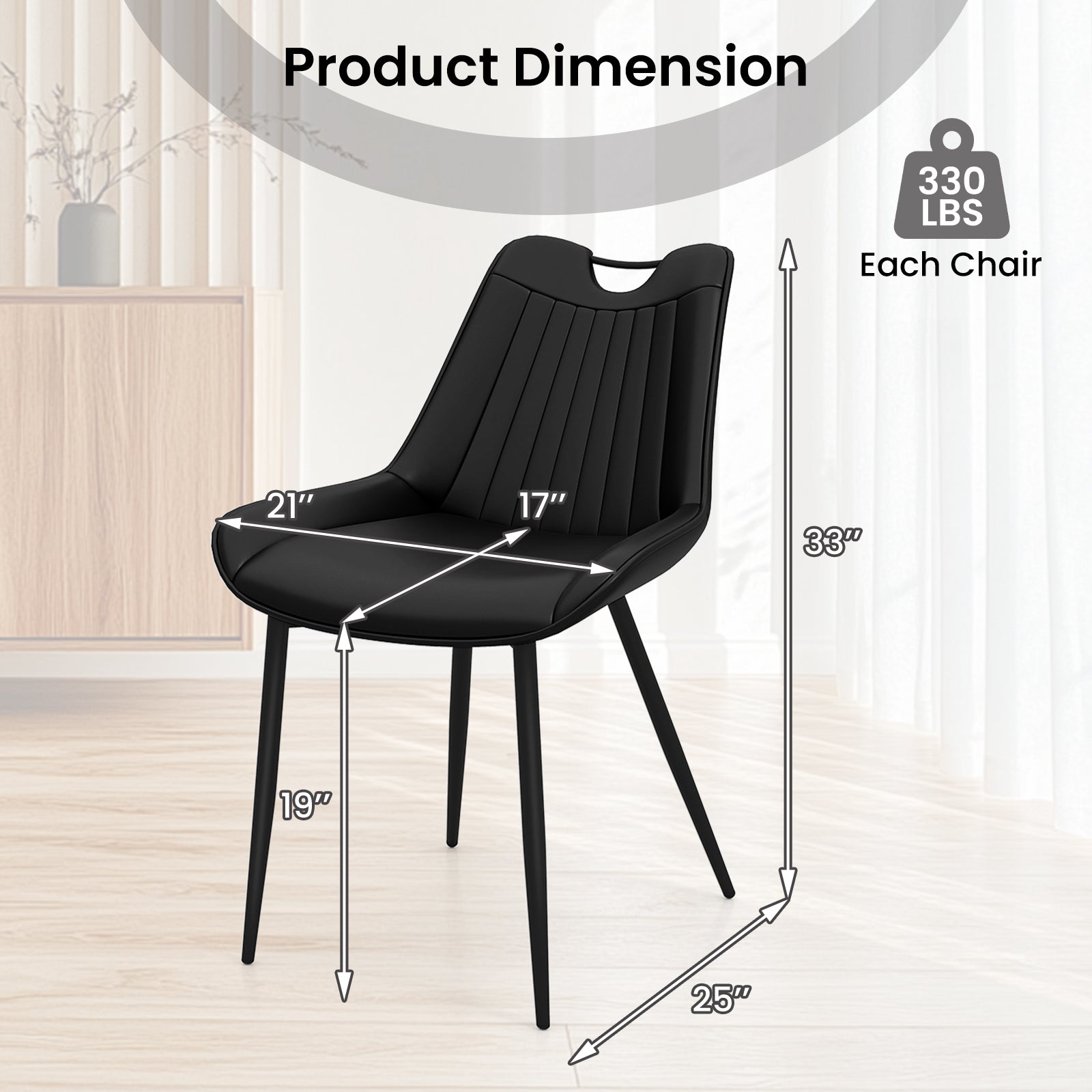 Dining Chair Set of 4 Faux Leather Upholstered Kitchen Chairs with Metal Legs-Black