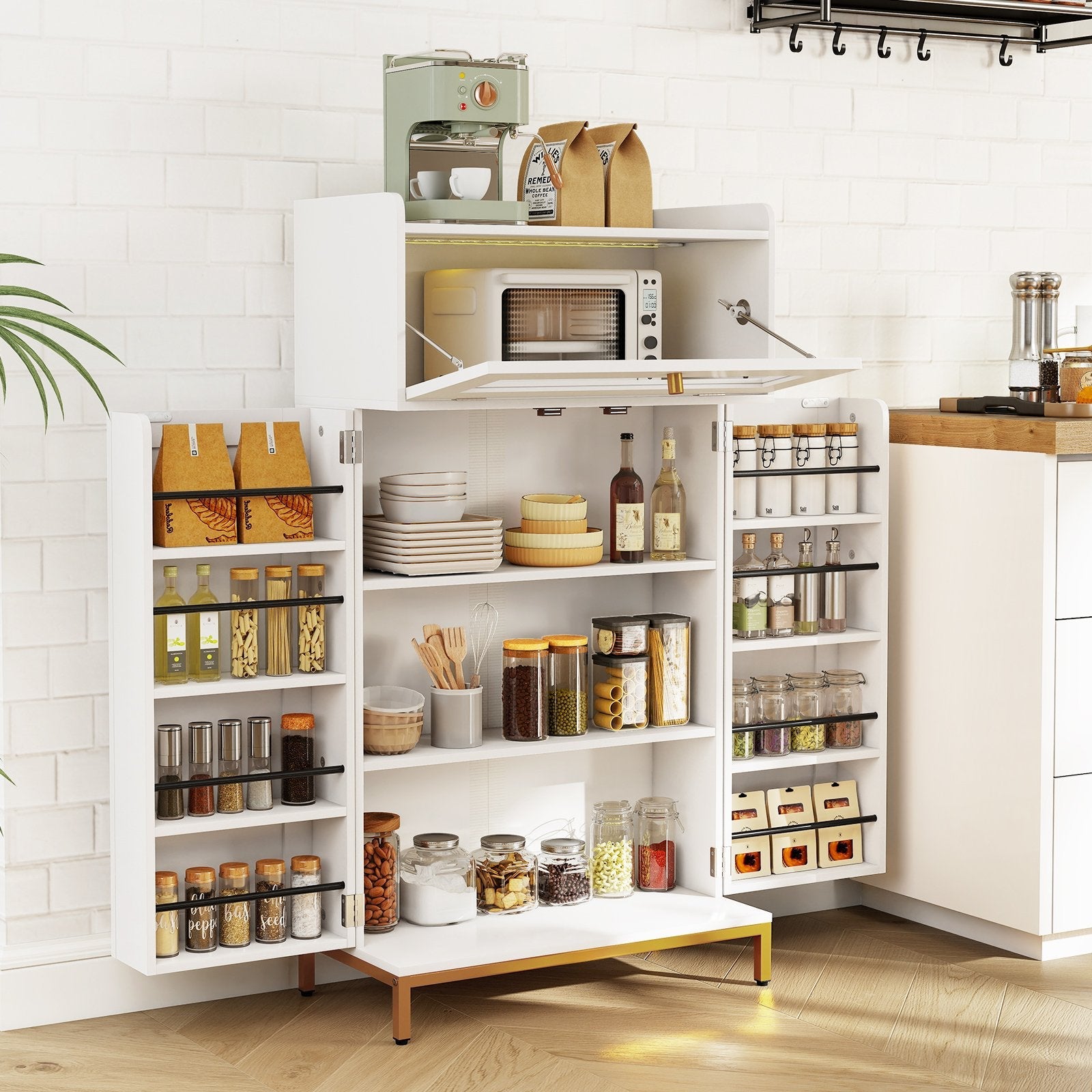 Kitchen Pantry Cabinet Freestanding Food Storage Cupboard-White