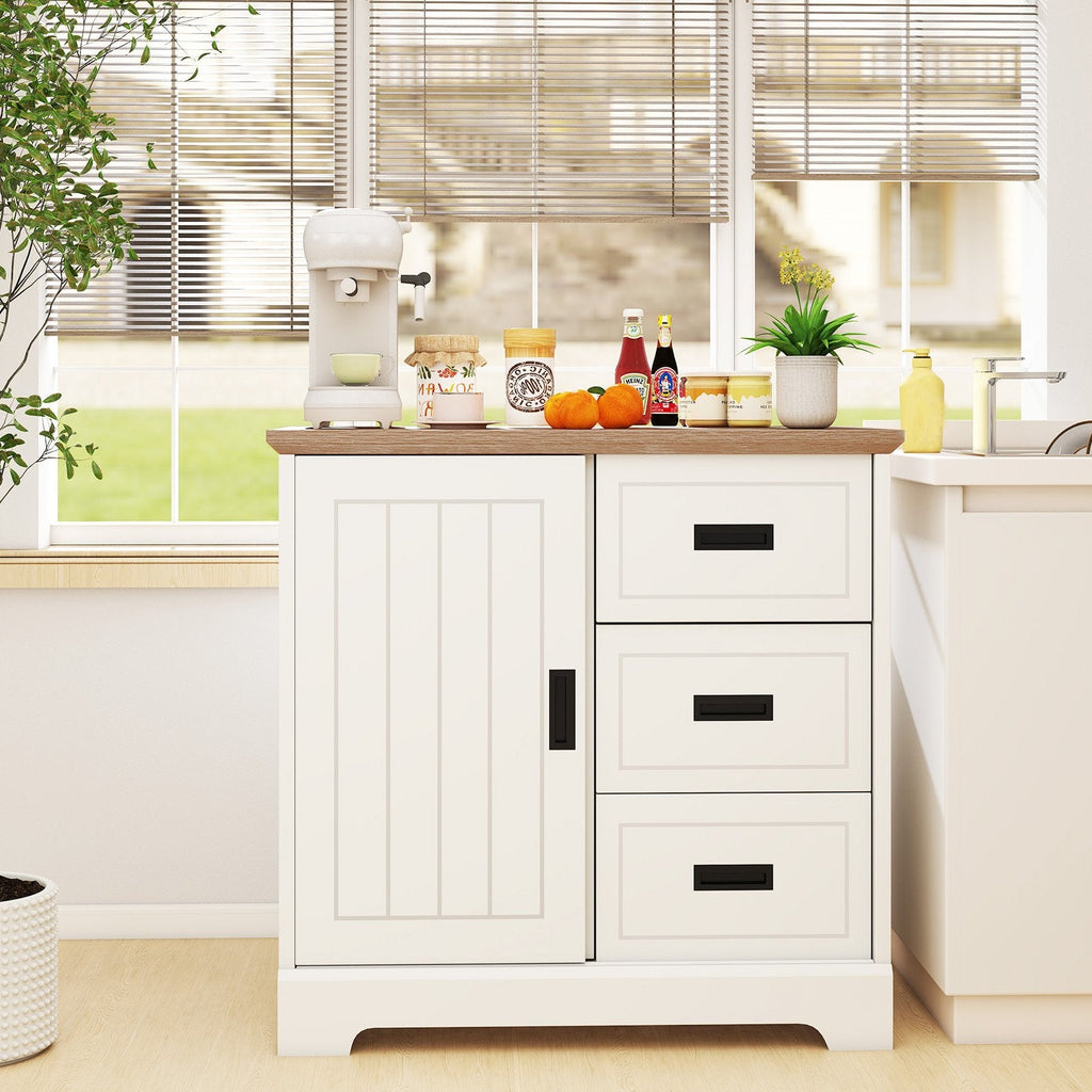 Farmhouse Sideboard Buffet Cabinet Kitchen Pantry with Sliding Doors-White