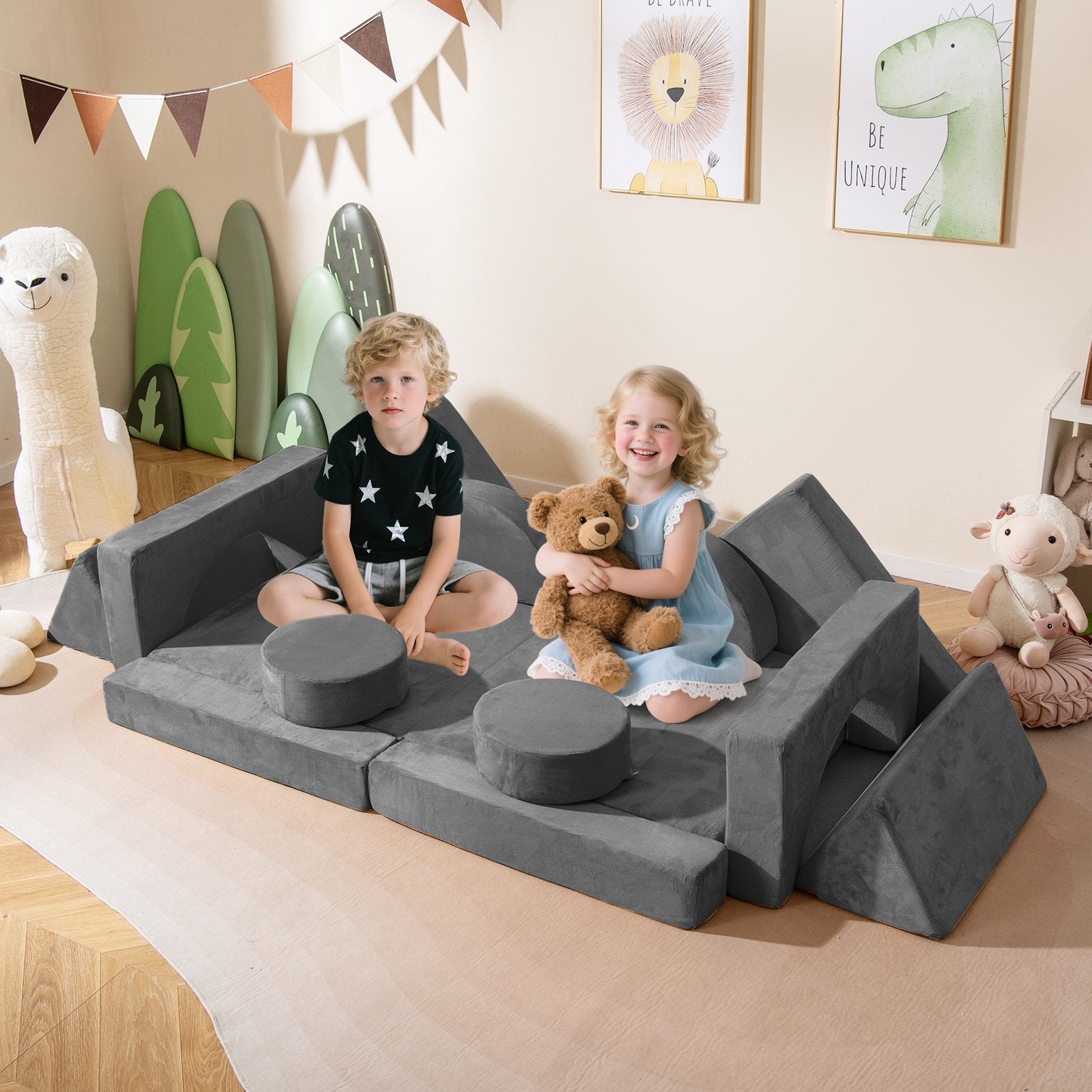 14 PCS Modular Kids Play Couch for Playroom and Bedroom-Blue