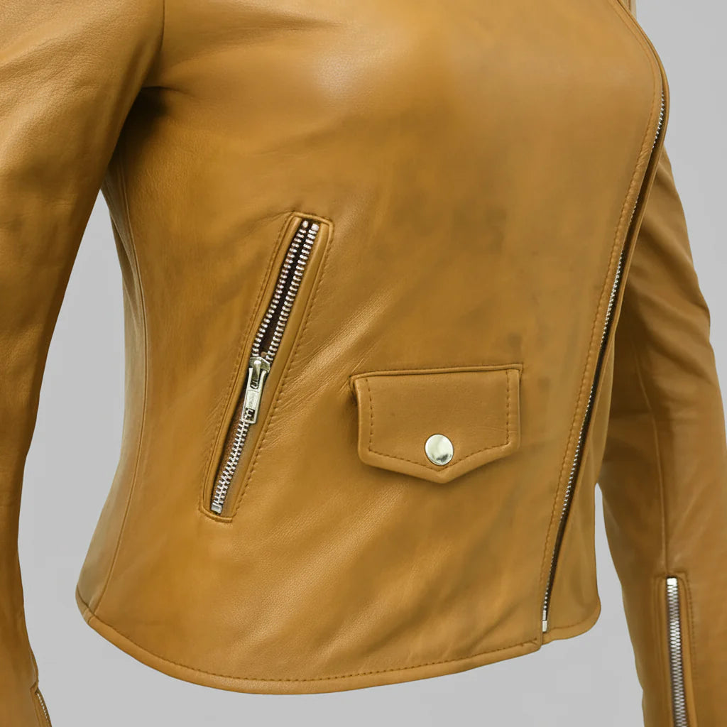 Women’s Lightweight Leather Fashion Jacket | Soft Naked Cowhide Casual Moto Style