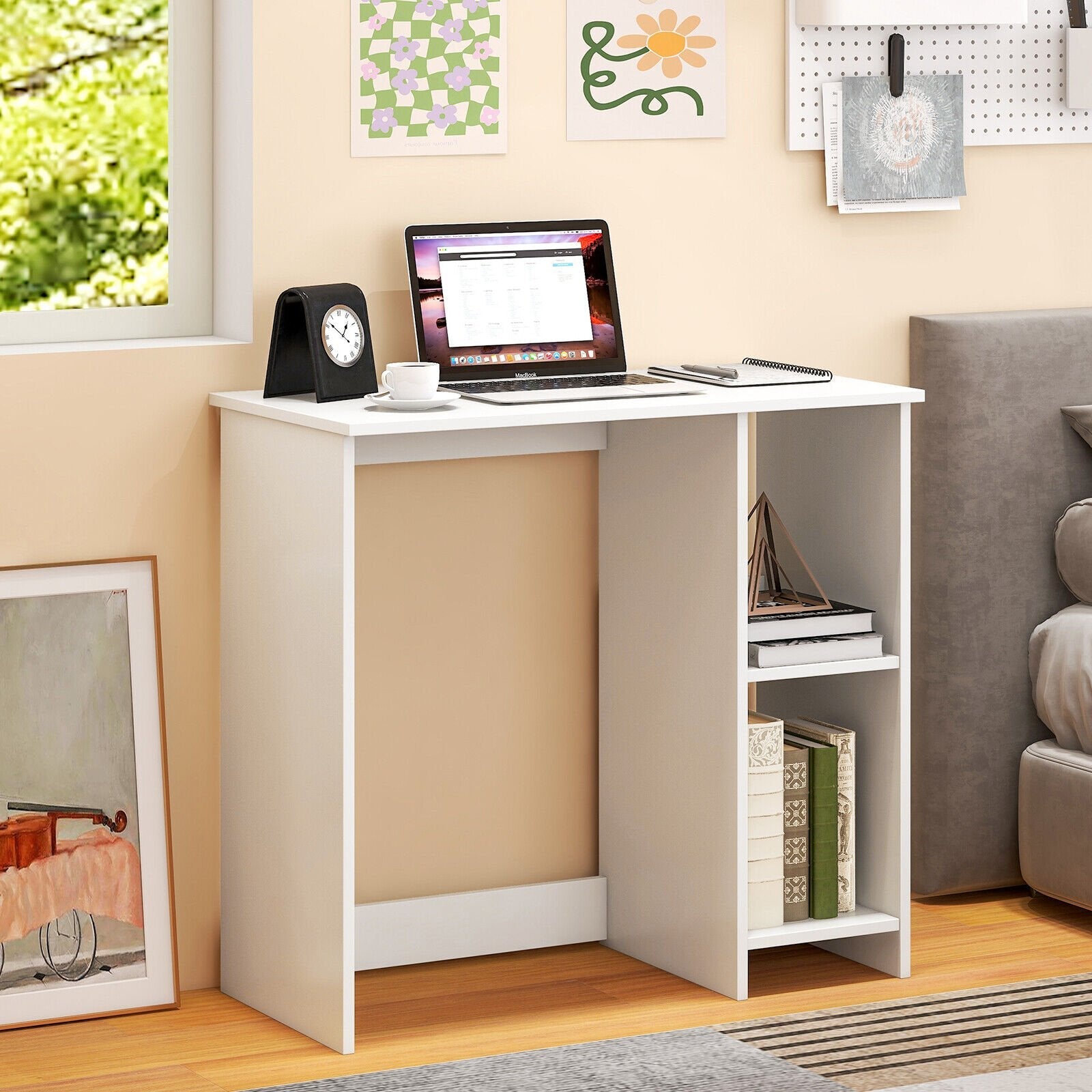 31.5 Inch  Modern Home Office Desk with 2 Compartments-Black