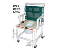 150HL Ezee Life PVC Wheeled Shower Commode Chair - 18x18 Seat, Drop Arm Design for Safe Lateral Transfers