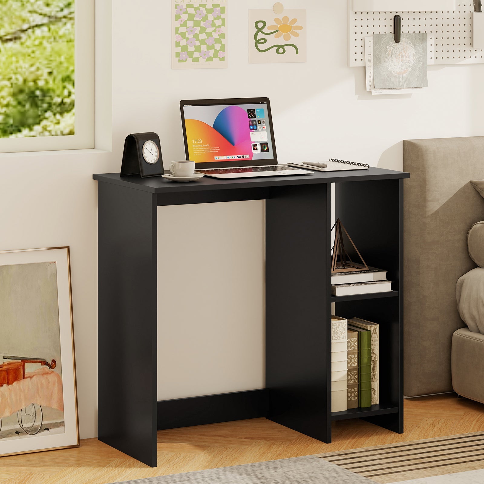 31.5 Inch  Modern Home Office Desk with 2 Compartments-Black