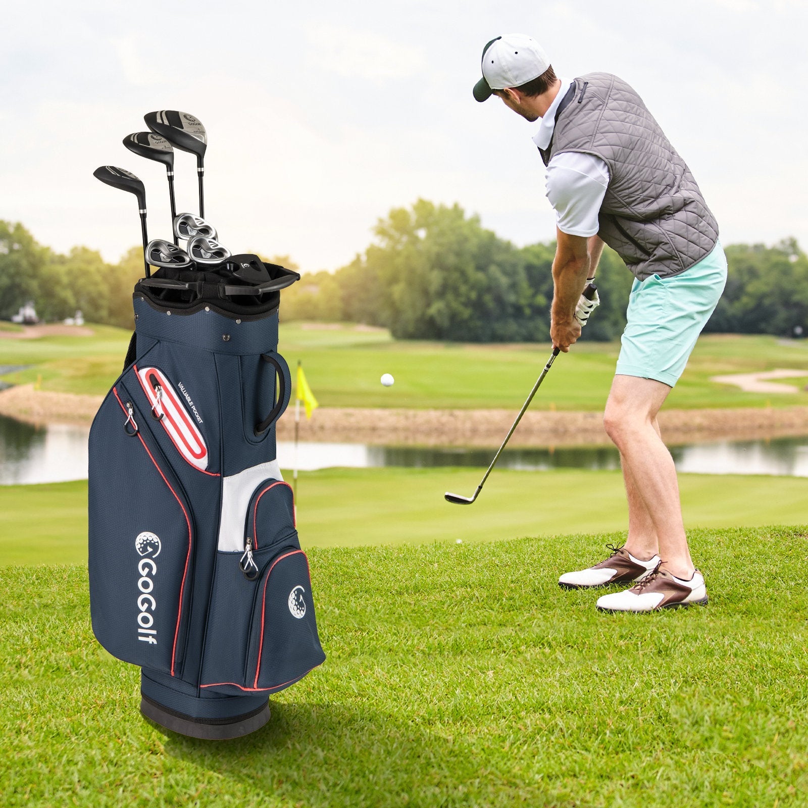 Golf Cart Bag Lightweight Portable Golf Club Organizer Bag-Gray