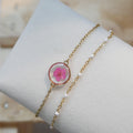 Bracelet Sofia double - fuschia et chaine blanche