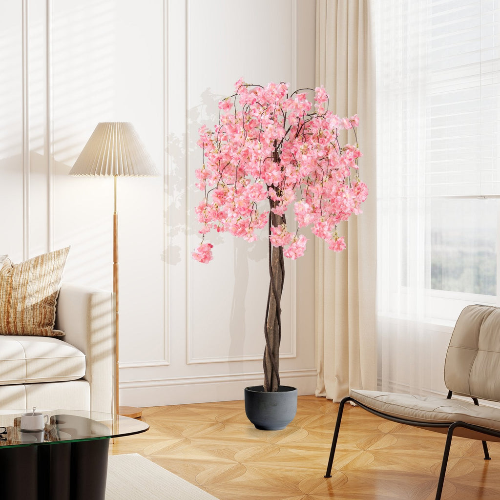 5.5 FT Tall Artificial Cherry Blossom Tree with Pink/White Flowers 1 Pack-Pink