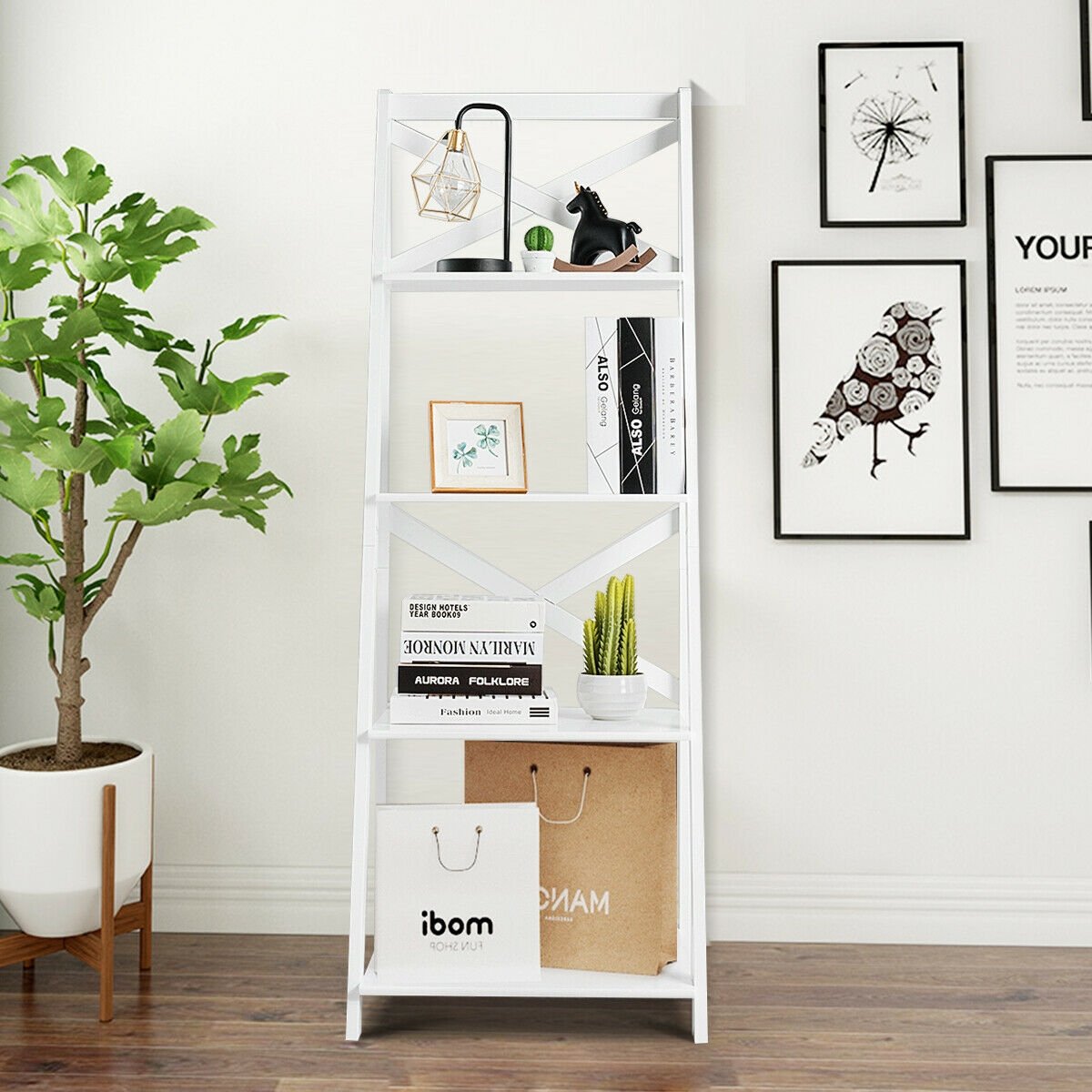 4-Tier Wood Display Storage Bookshelf-Black