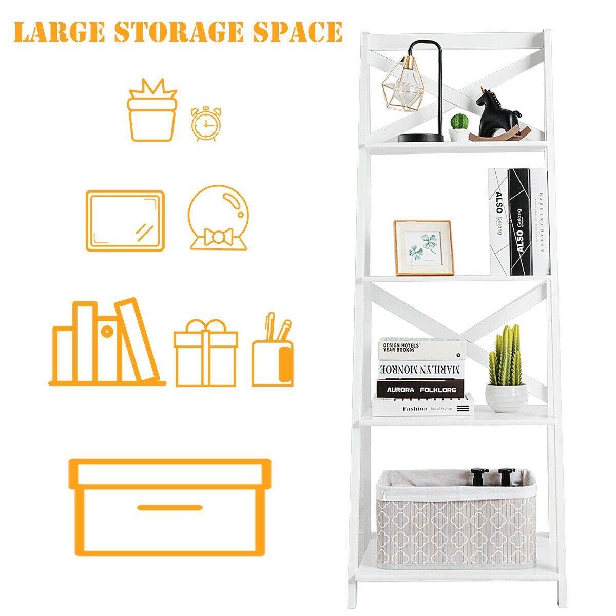 4-Tier Wood Display Storage Bookshelf-Black