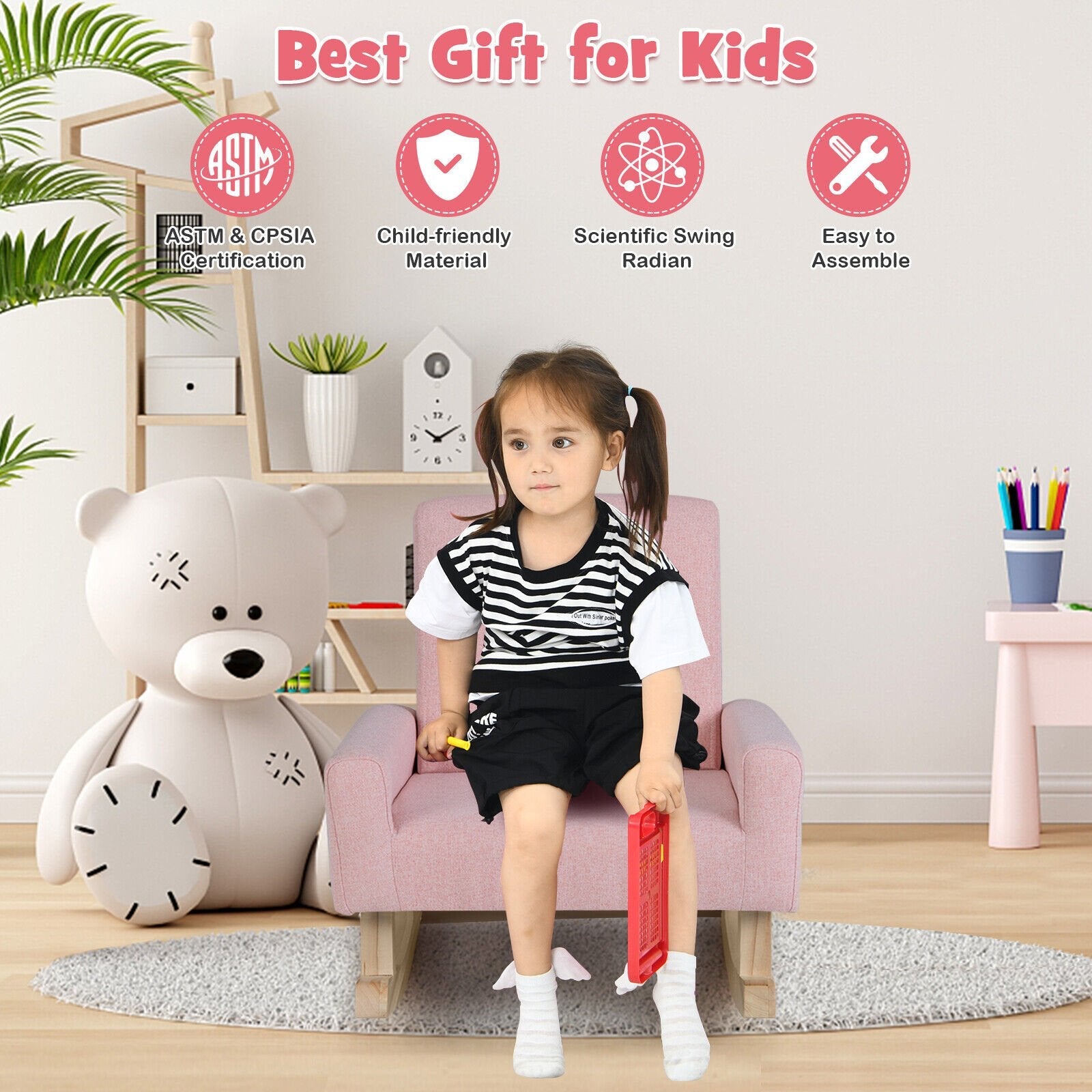 Kids Rocking Chair with Solid Wood Legs-Blue