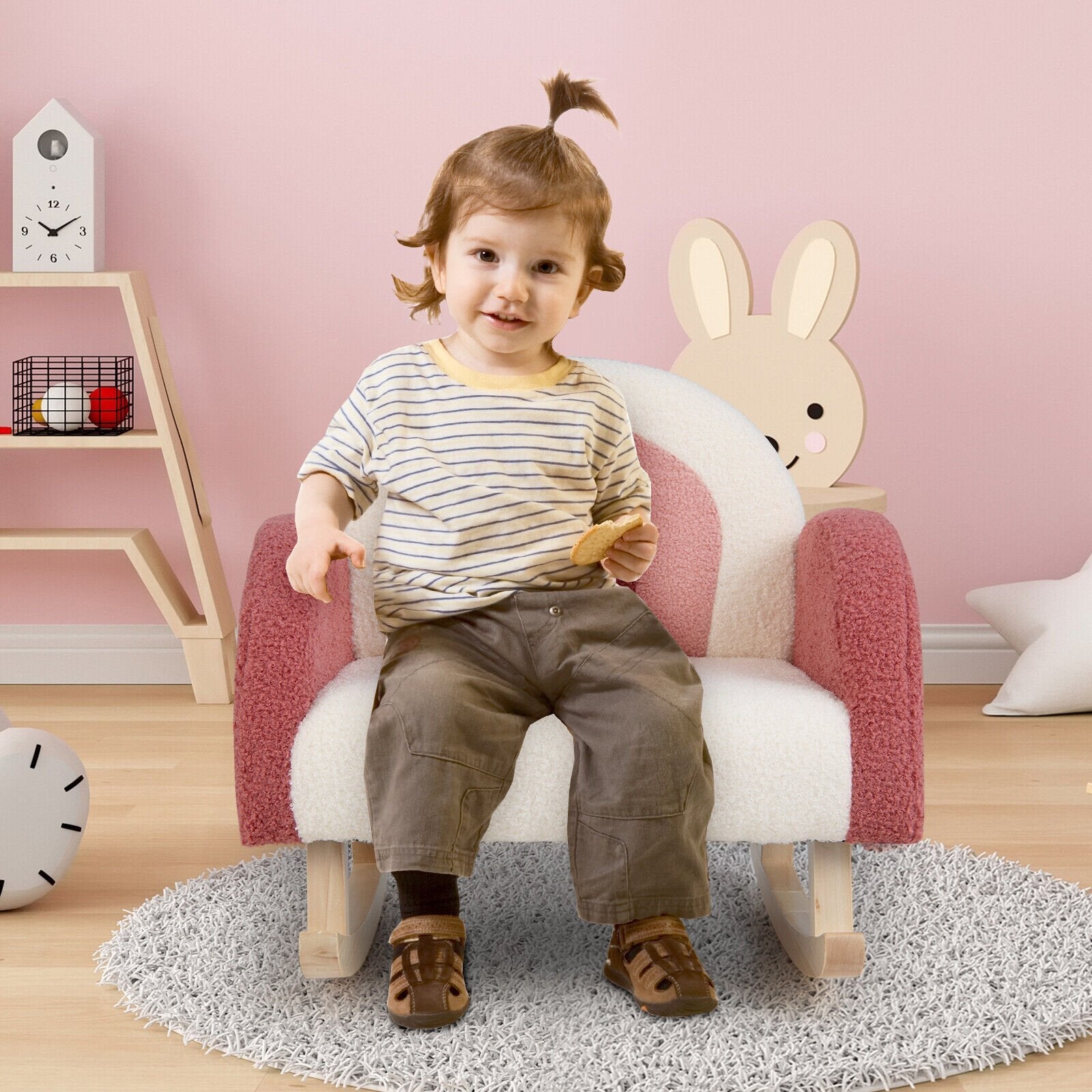 Kids Rocking Chair Children Velvet Upholstered Sofa with Solid Wood Legs-Blue
