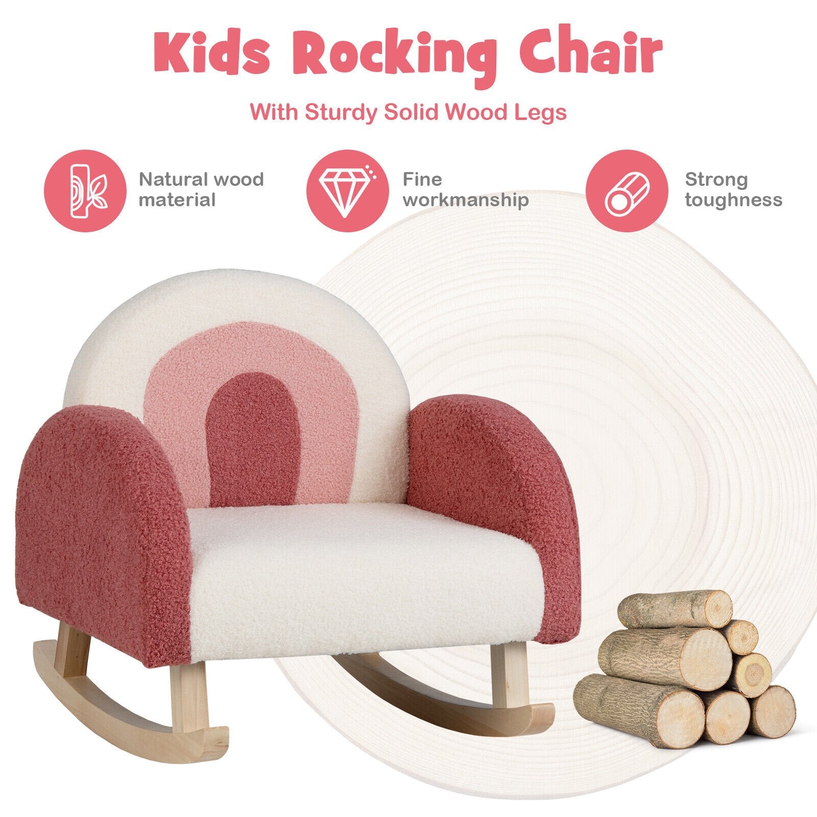 Kids Rocking Chair Children Velvet Upholstered Sofa with Solid Wood Legs-Blue