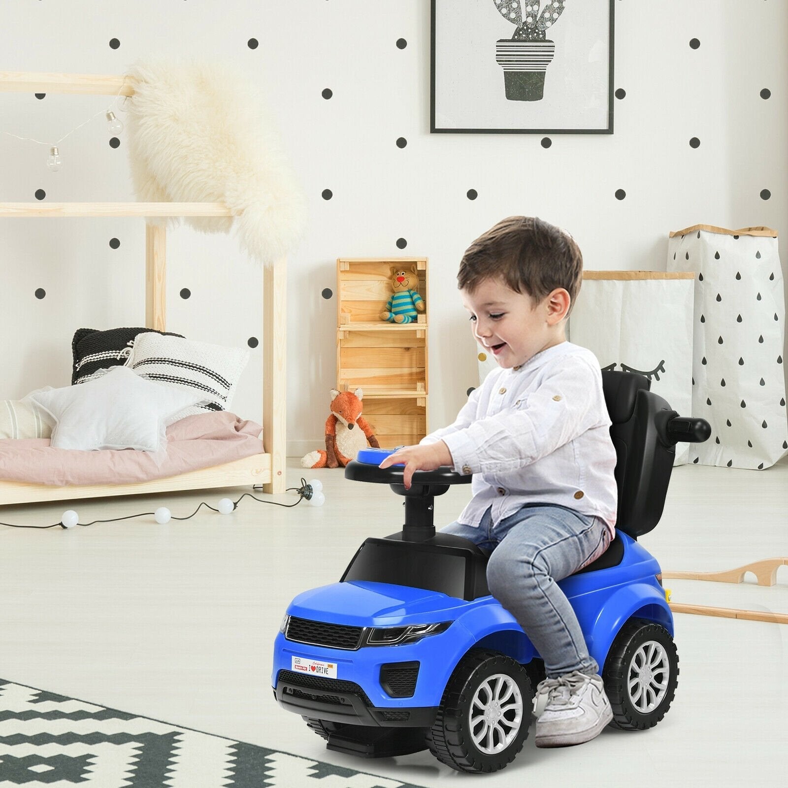 3 in 1 Ride on Push Car Toddler Stroller Sliding Car with Music-Black