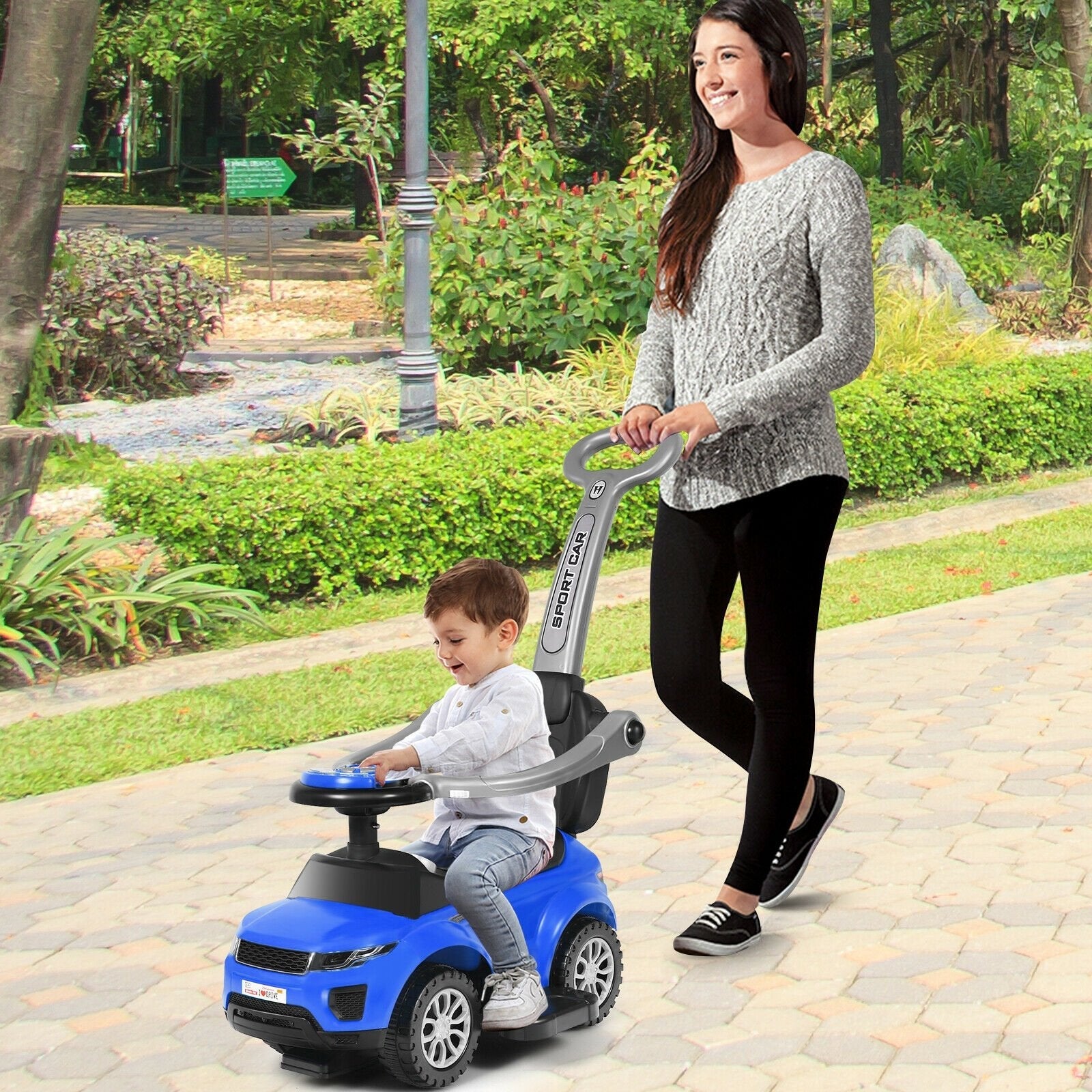 3 in 1 Ride on Push Car Toddler Stroller Sliding Car with Music-Black