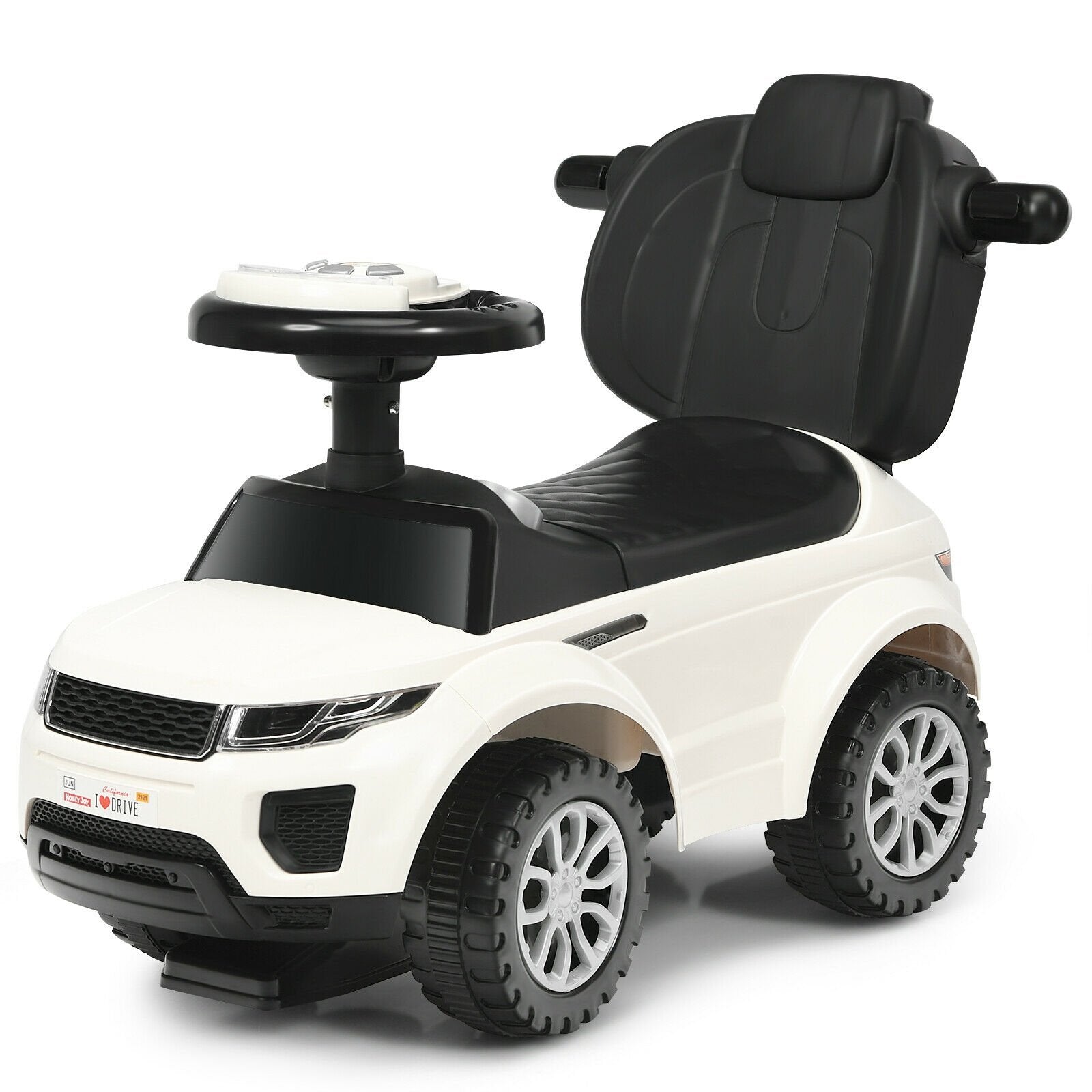 3 in 1 Ride on Push Car Toddler Stroller Sliding Car with Music-Black