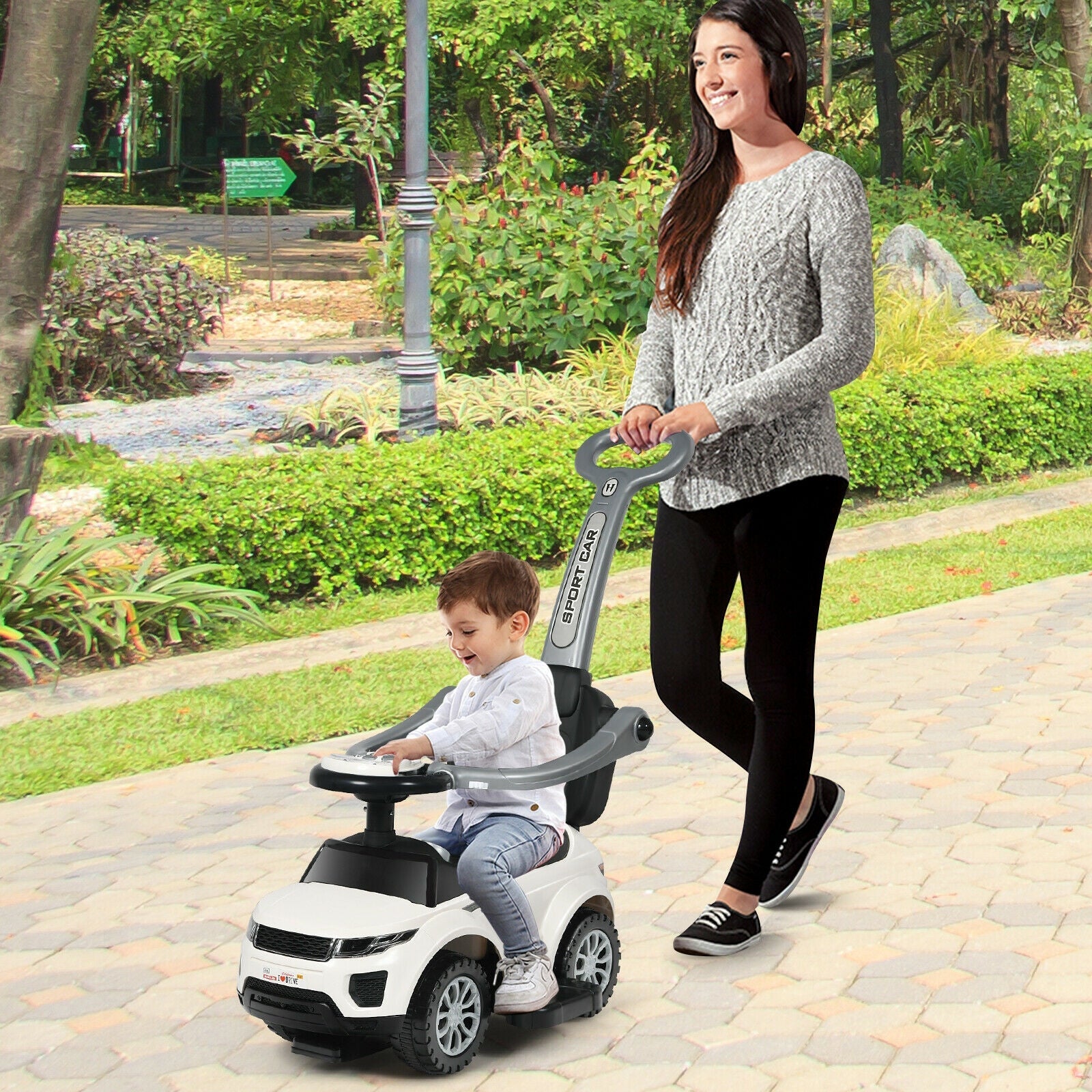 3 in 1 Ride on Push Car Toddler Stroller Sliding Car with Music-Black