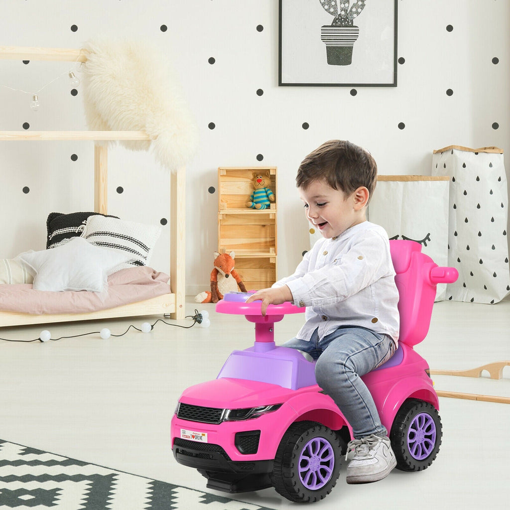 3 in 1 Ride on Push Car Toddler Stroller Sliding Car with Music-Black