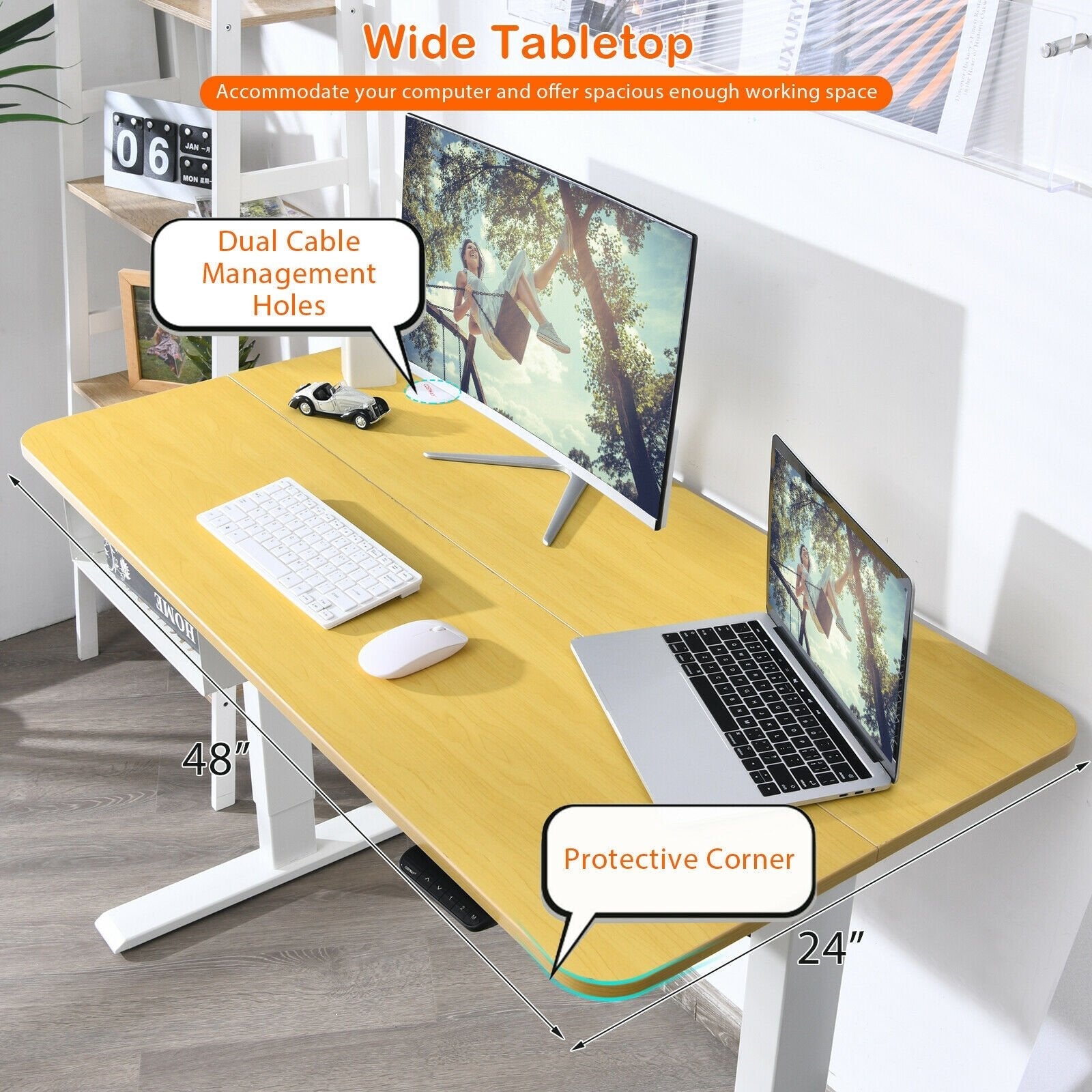 48 Inches Electric Standing Adjustable Desk with Control Panel and USB Port-Beige