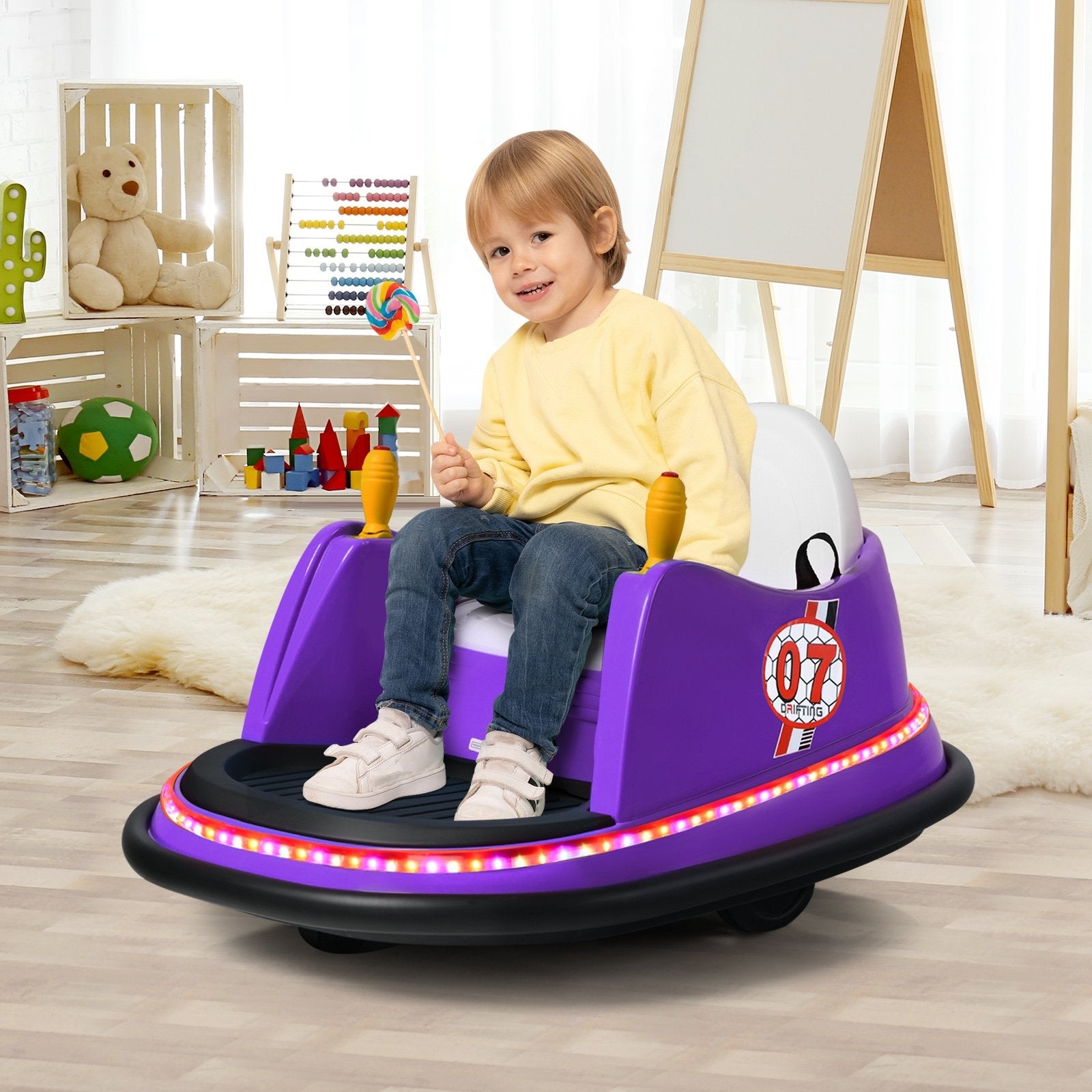 12V Electric Kids Ride On Bumper Car with Flashing Lights for Toddlers-Blue
