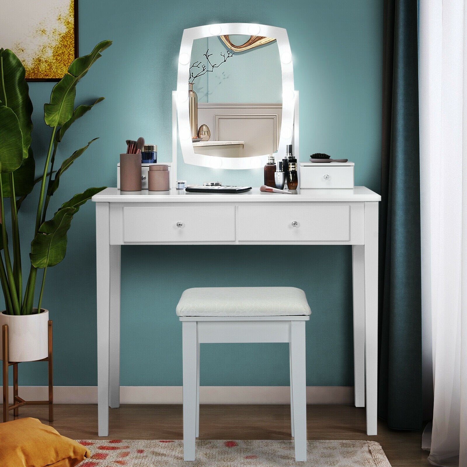 Vanity Table Set with Lighted Mirror for Bedroom and Dressing Room-Black