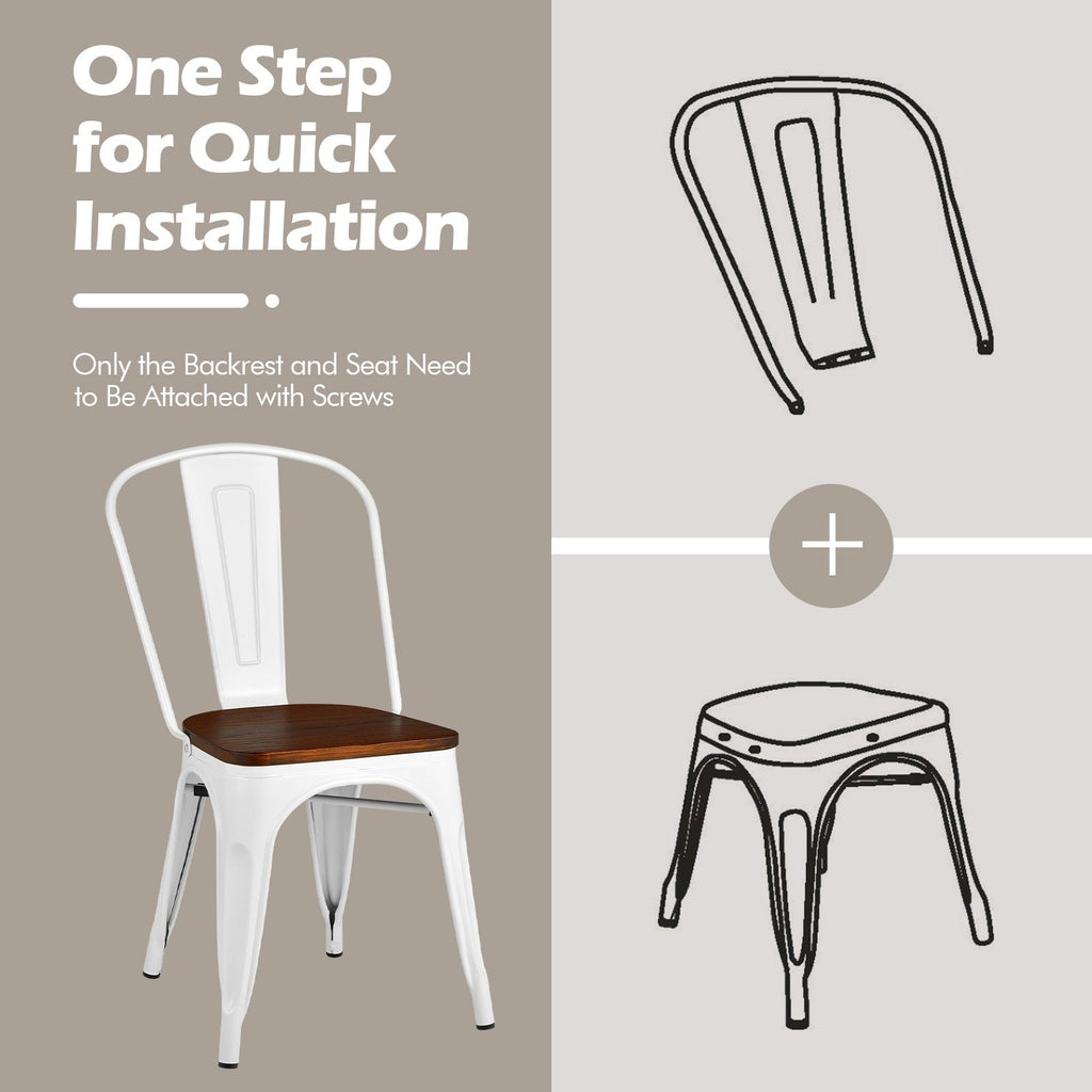 4 Pieces Tolix Style Metal Dining Side Chair Stackable Wood Seat-Dark Brown
