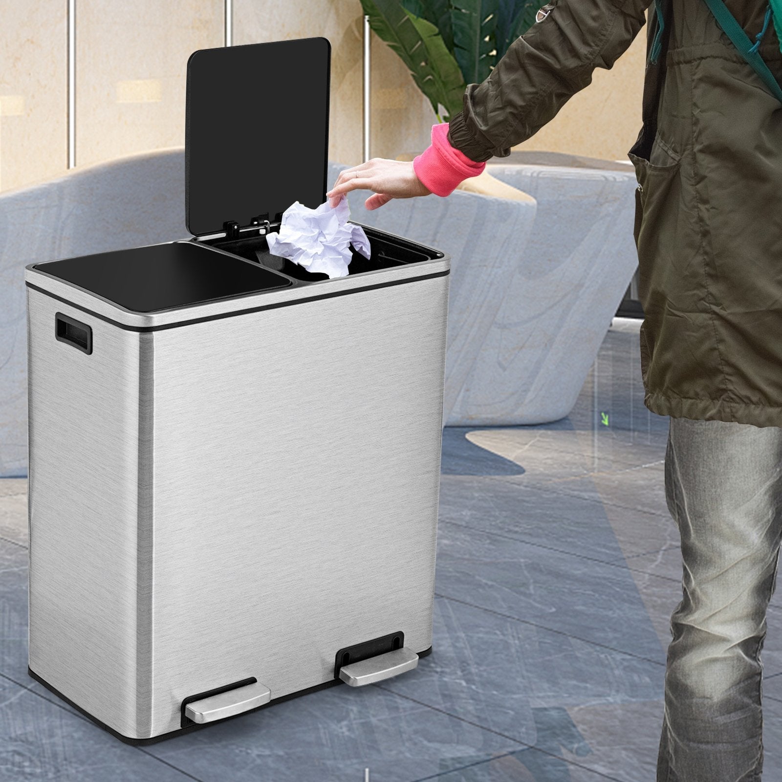 16 Gallon Dual Step Trash Can-Black
