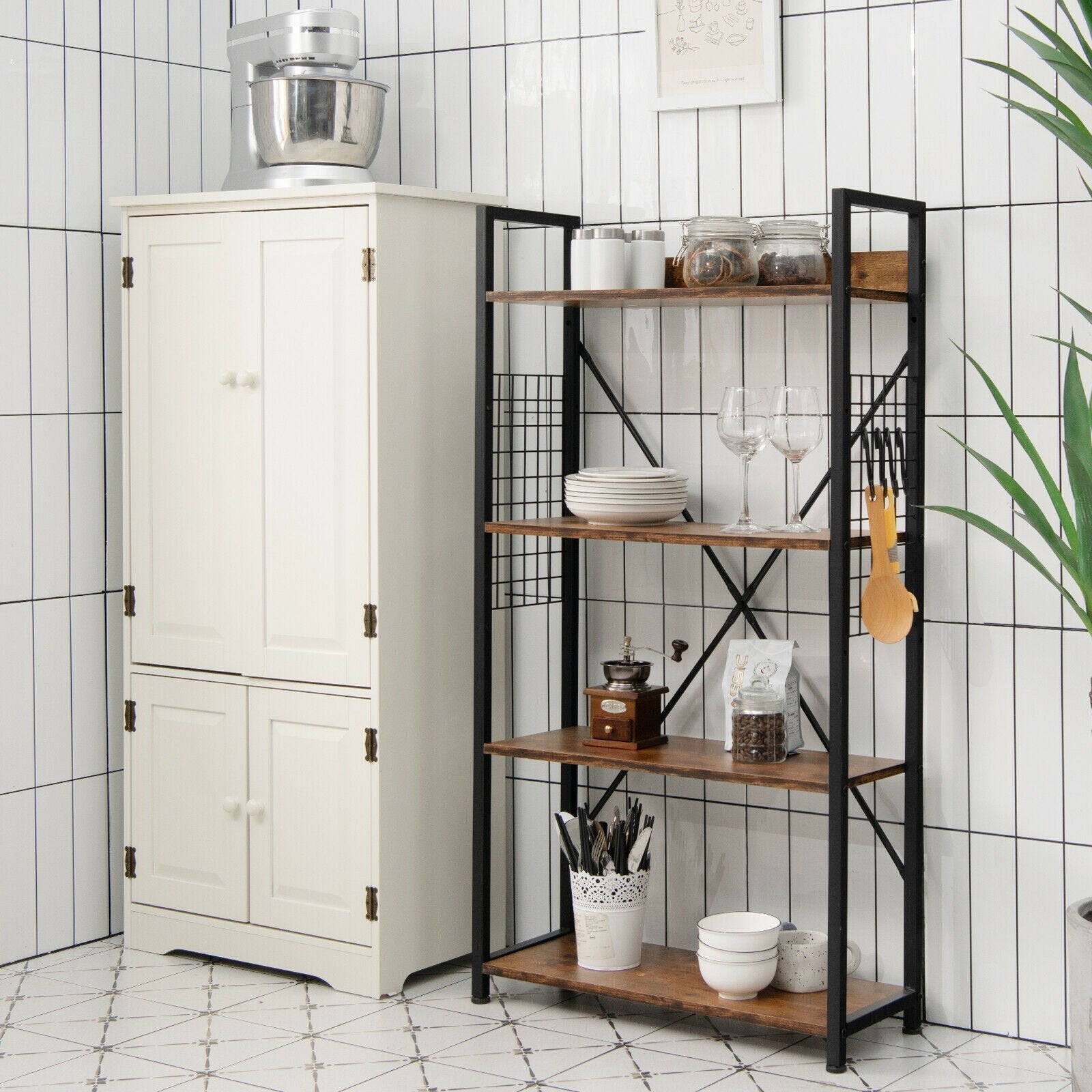 4 -Tier Industrial Open Storage Bookshelf-Rustic Brown