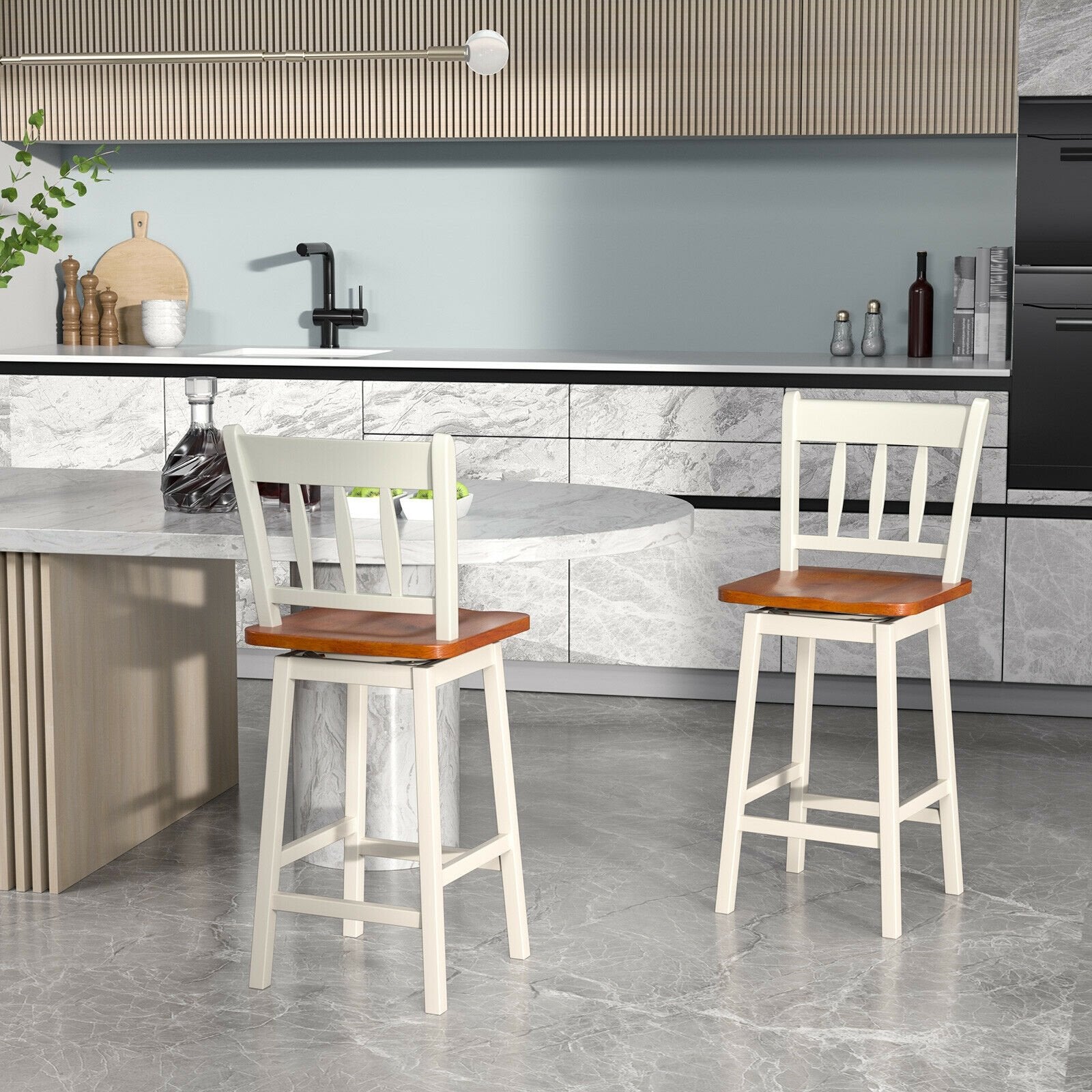 24.5 Inches Set of 2 Swivel Bar Stools with 360° Swiveling-Black