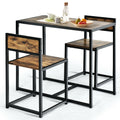 3 Pcs Dining Set Compact Table and 2 Chair with Metal Frame for for Small Space-Coffee