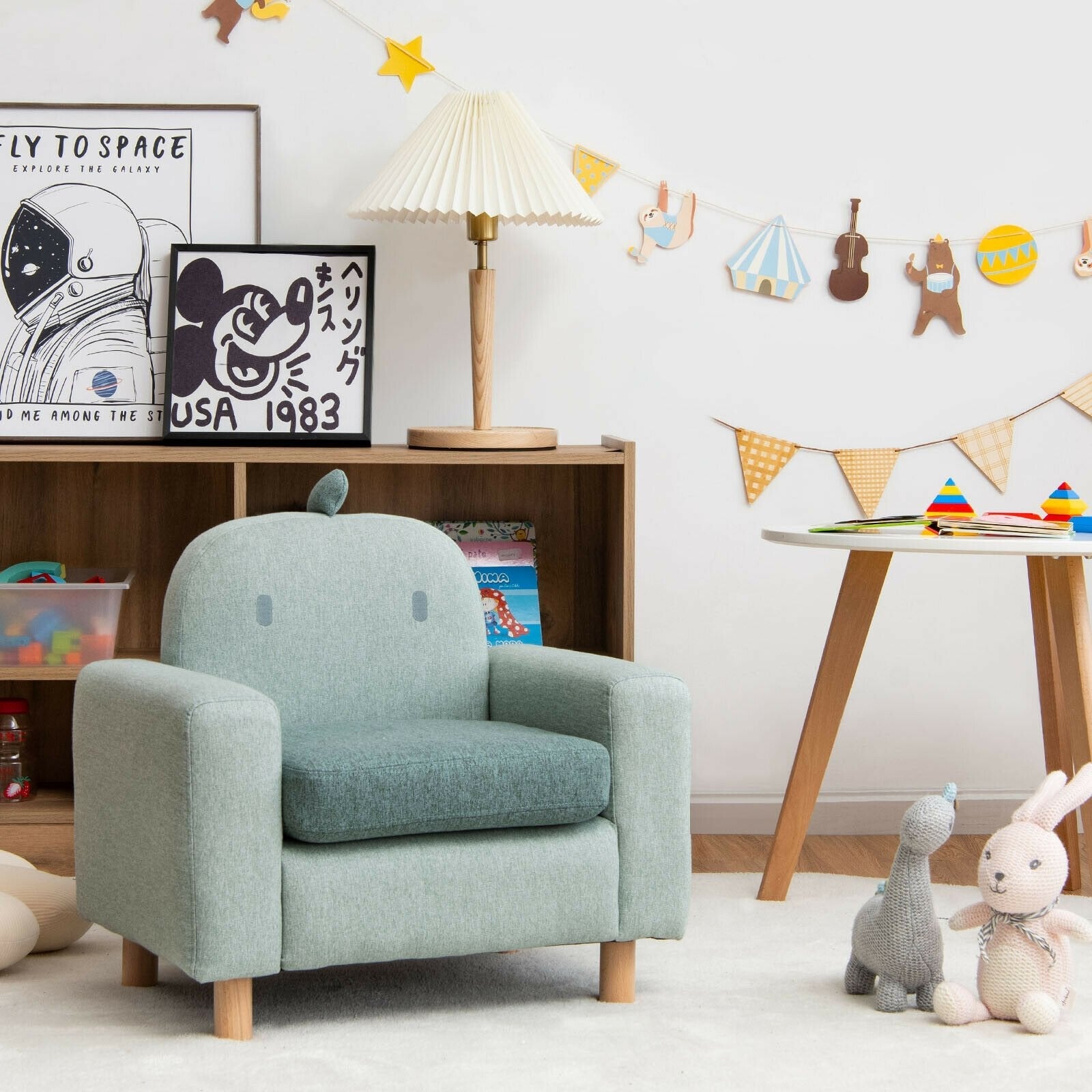 Kids Sofa with Armrest and Thick Cushion-Gray