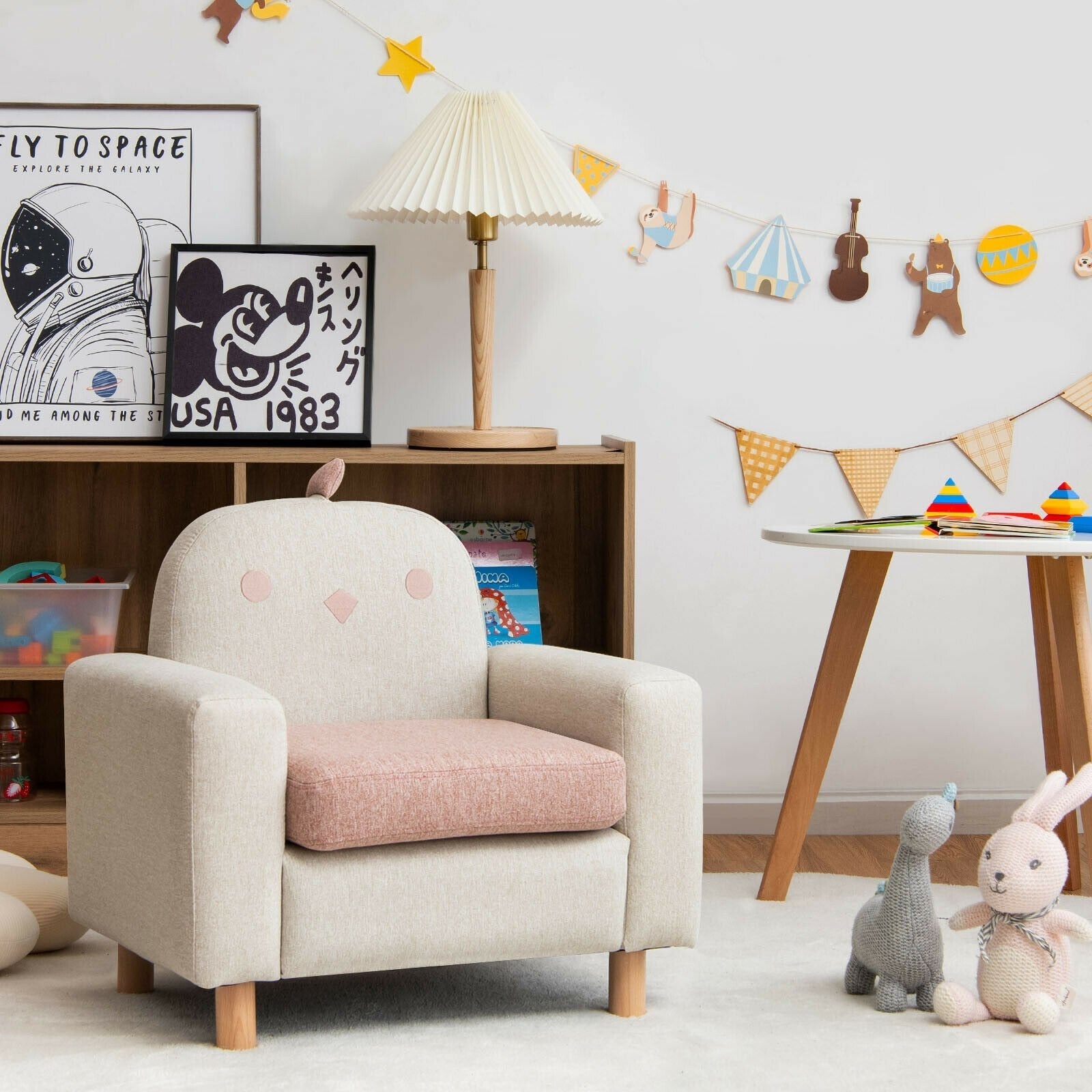 Kids Sofa with Armrest and Thick Cushion-Gray