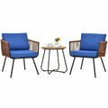 3 Pieces Patio Bistro Furniture Set with Armrest and Soft Cushions