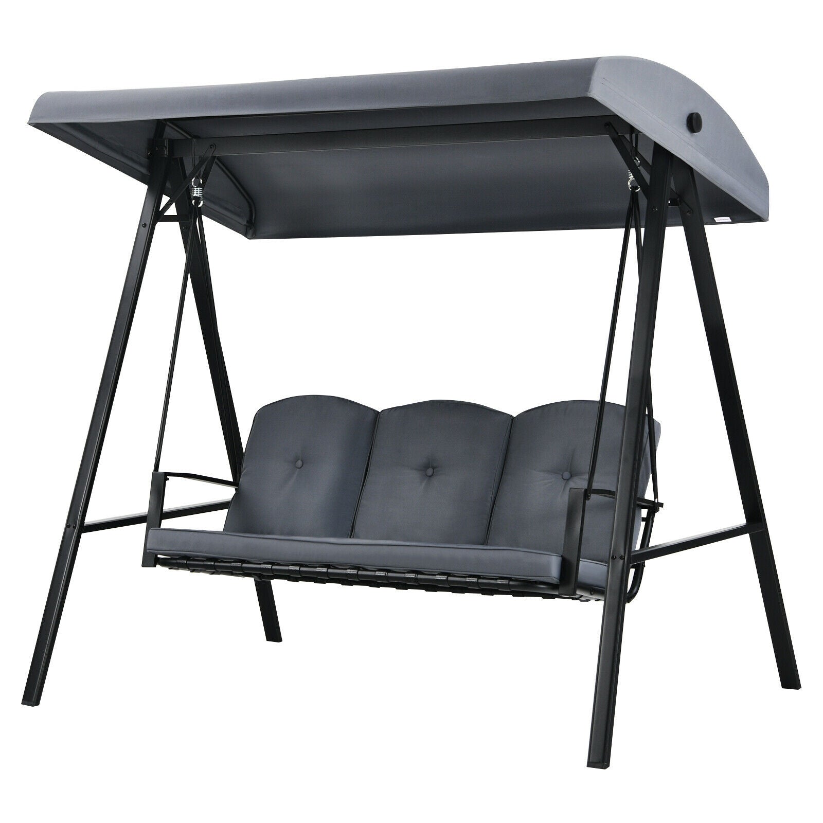 Outdoor 3-Seat Porch Swing with Adjust Canopy and Cushions-Coffee