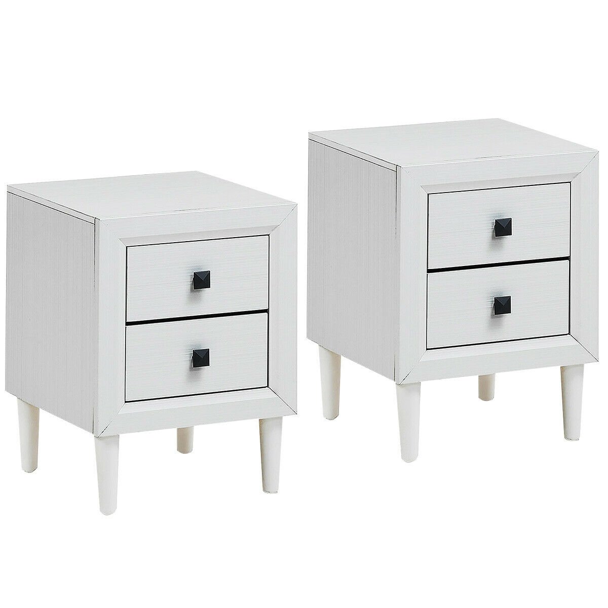 2 Pieces Multipurpose Retro Nightstand with 2 Drawers-Black