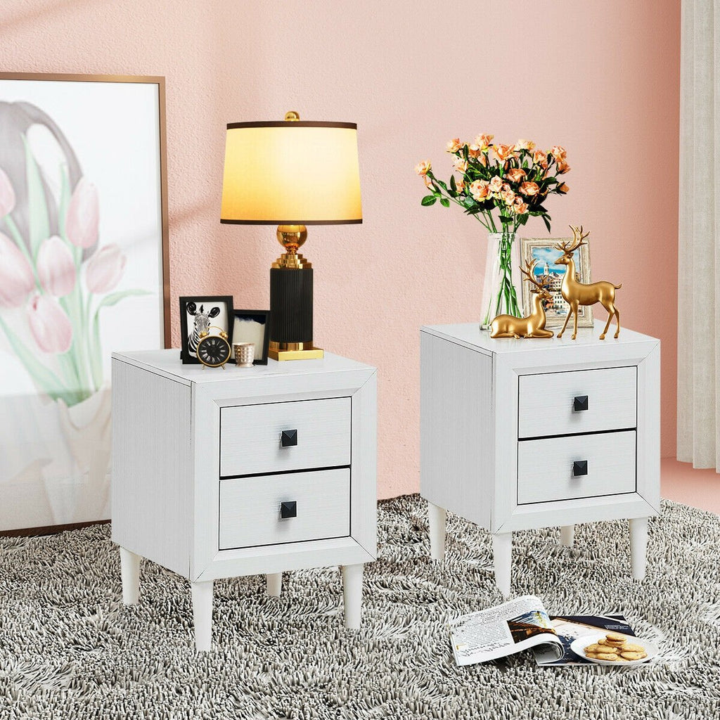 2 Pieces Multipurpose Retro Nightstand with 2 Drawers-Black