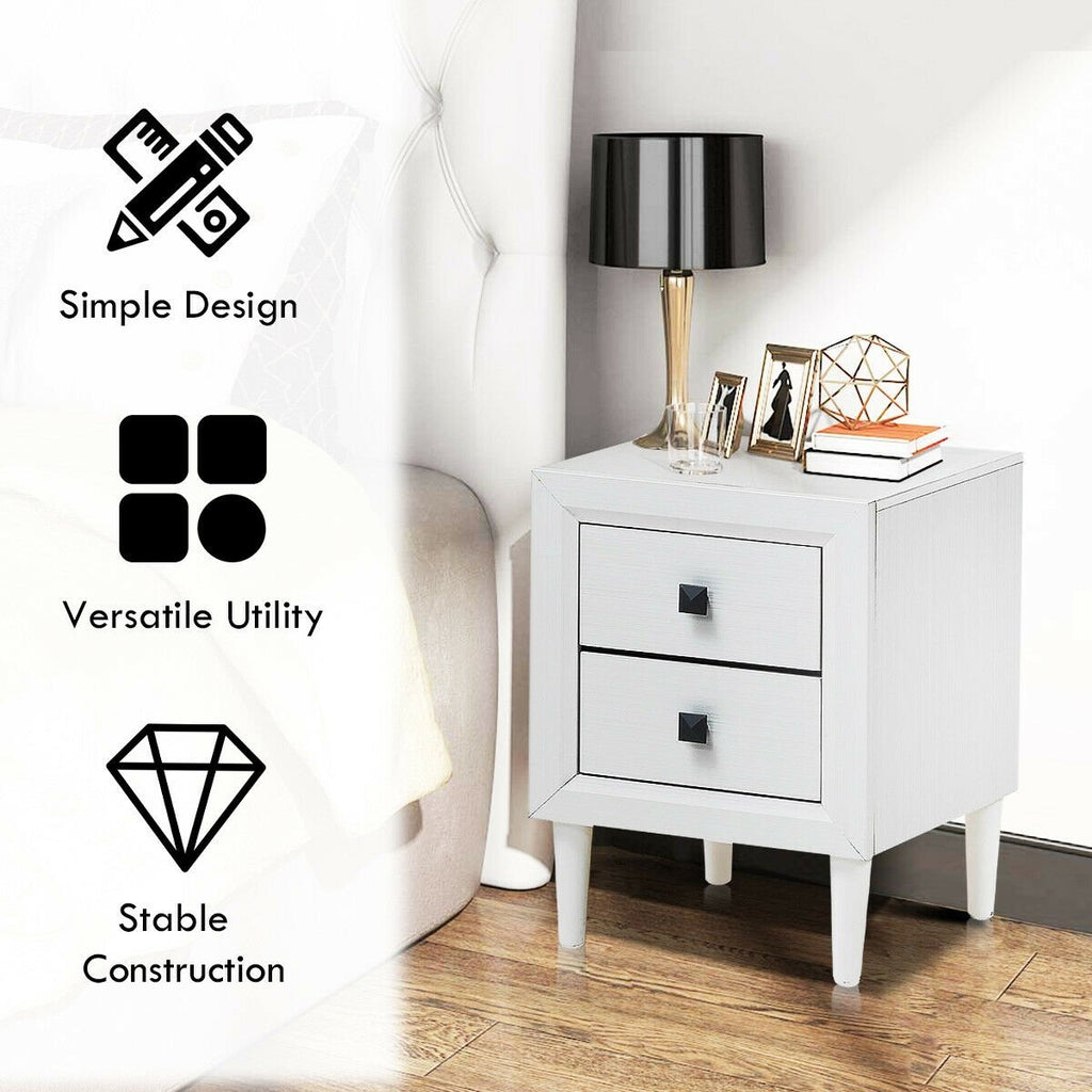 2 Pieces Multipurpose Retro Nightstand with 2 Drawers-Black