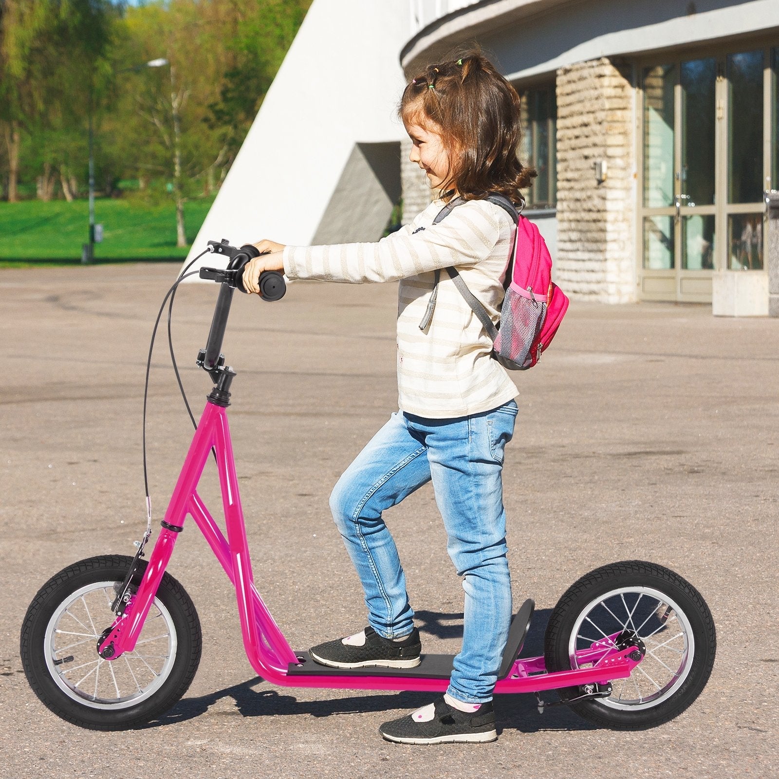 Height Adjustable Kid Kick Scooter with 12 Inch Air Filled Wheel-Navy