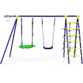 5-In-1 Outdoor Kids Swing Set with A-Shaped Metal Frame and Ground Stake