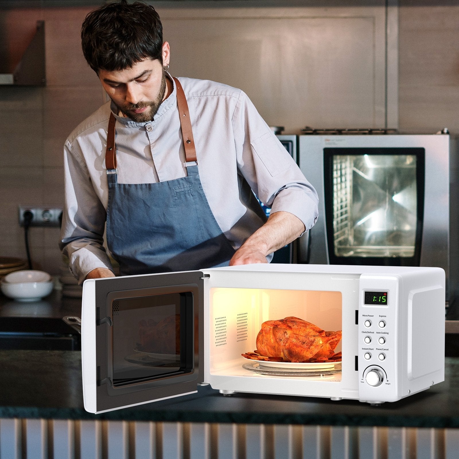 700W Retro Countertop Microwave Oven with 5 Micro Power and Auto Cooking Function-Golden
