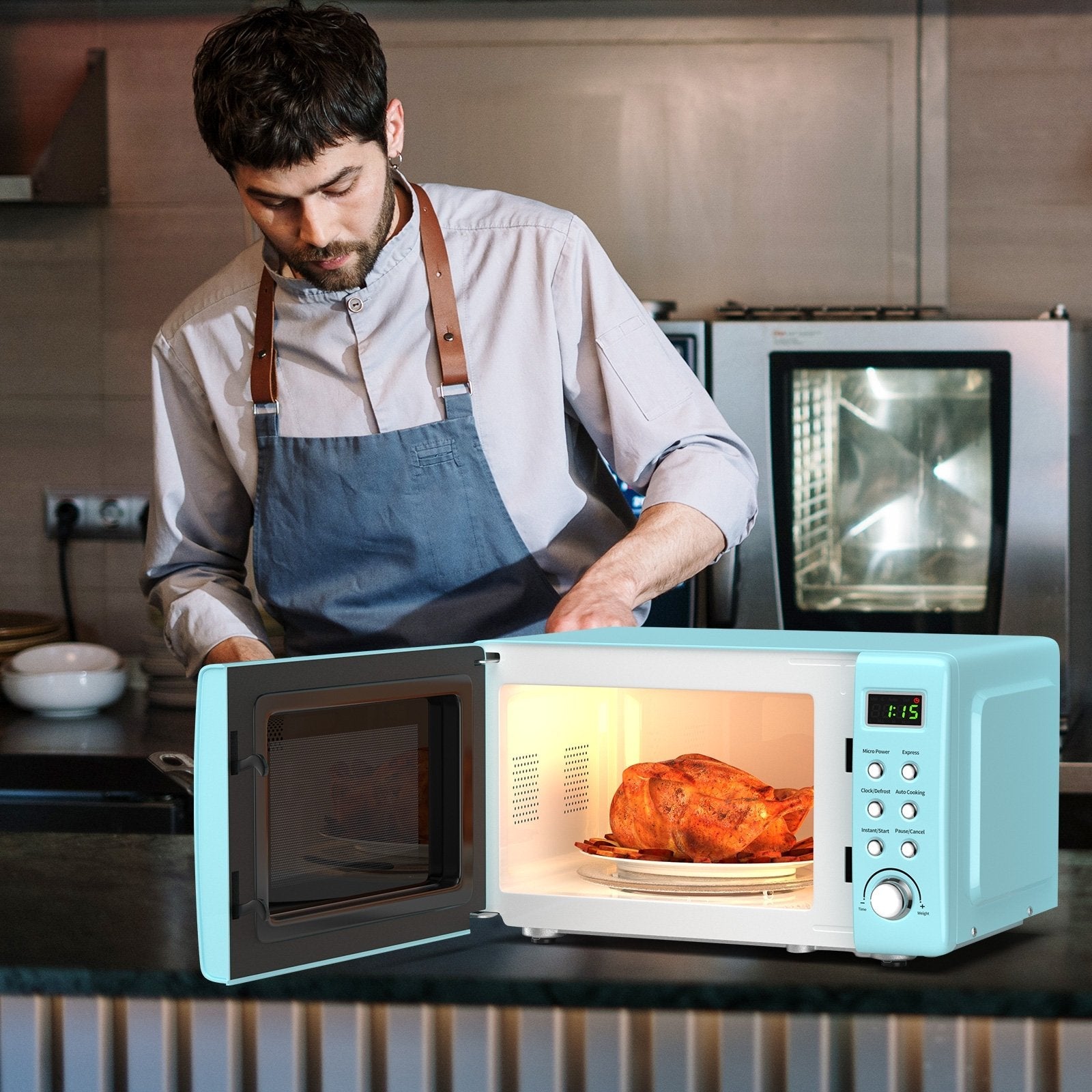 700W Retro Countertop Microwave Oven with 5 Micro Power and Auto Cooking Function-Golden